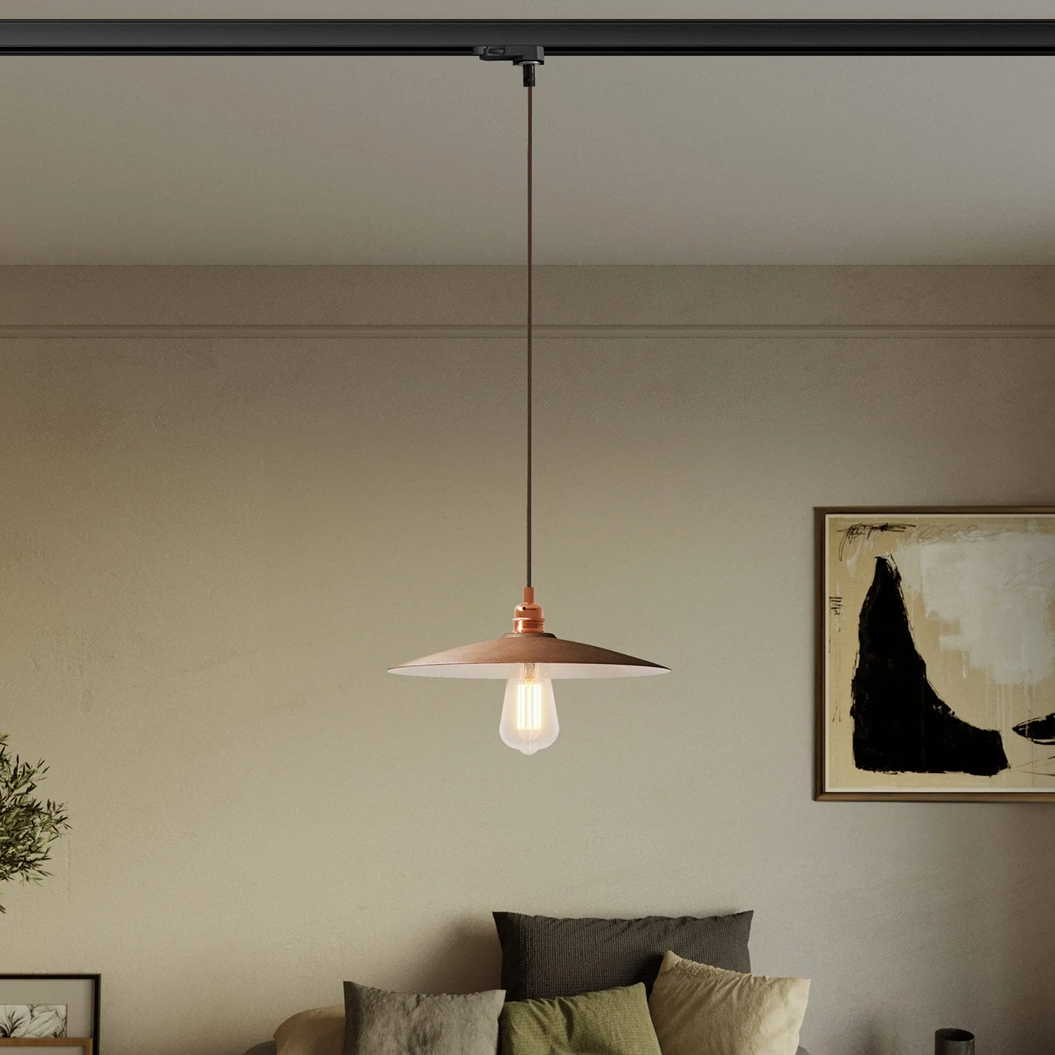 Pendelleuchte mit flachem Keramik-Lampenschirm für Schienensysteme – Corten-Effekt - Image 2