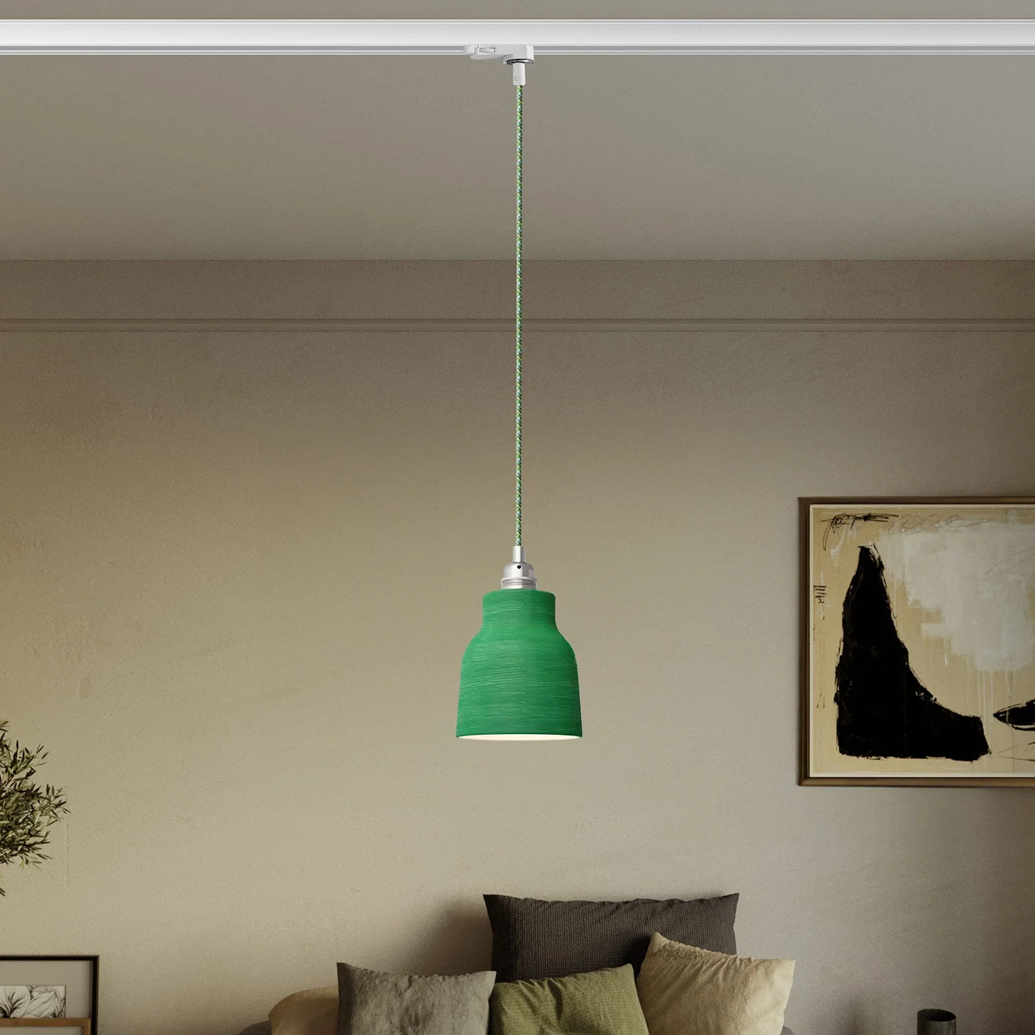 Pendelleuchte mit Vaso-Schirm und Adapter für Schienensystem – Gestreiftes Evergreen - Image 2