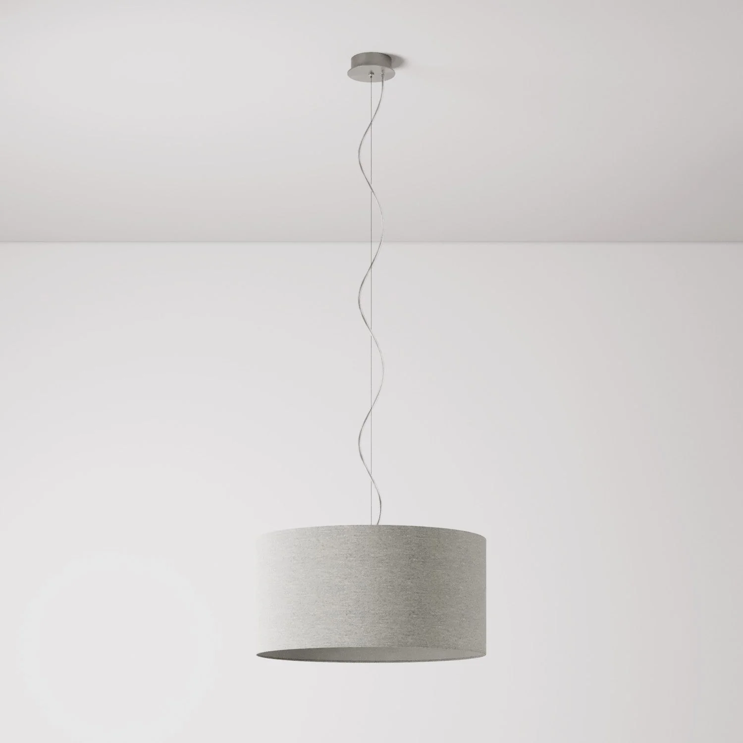 Pendelleuchte mit Zylinder Medium Stoffschirm - Made in Italy - Hellgraue Wolle