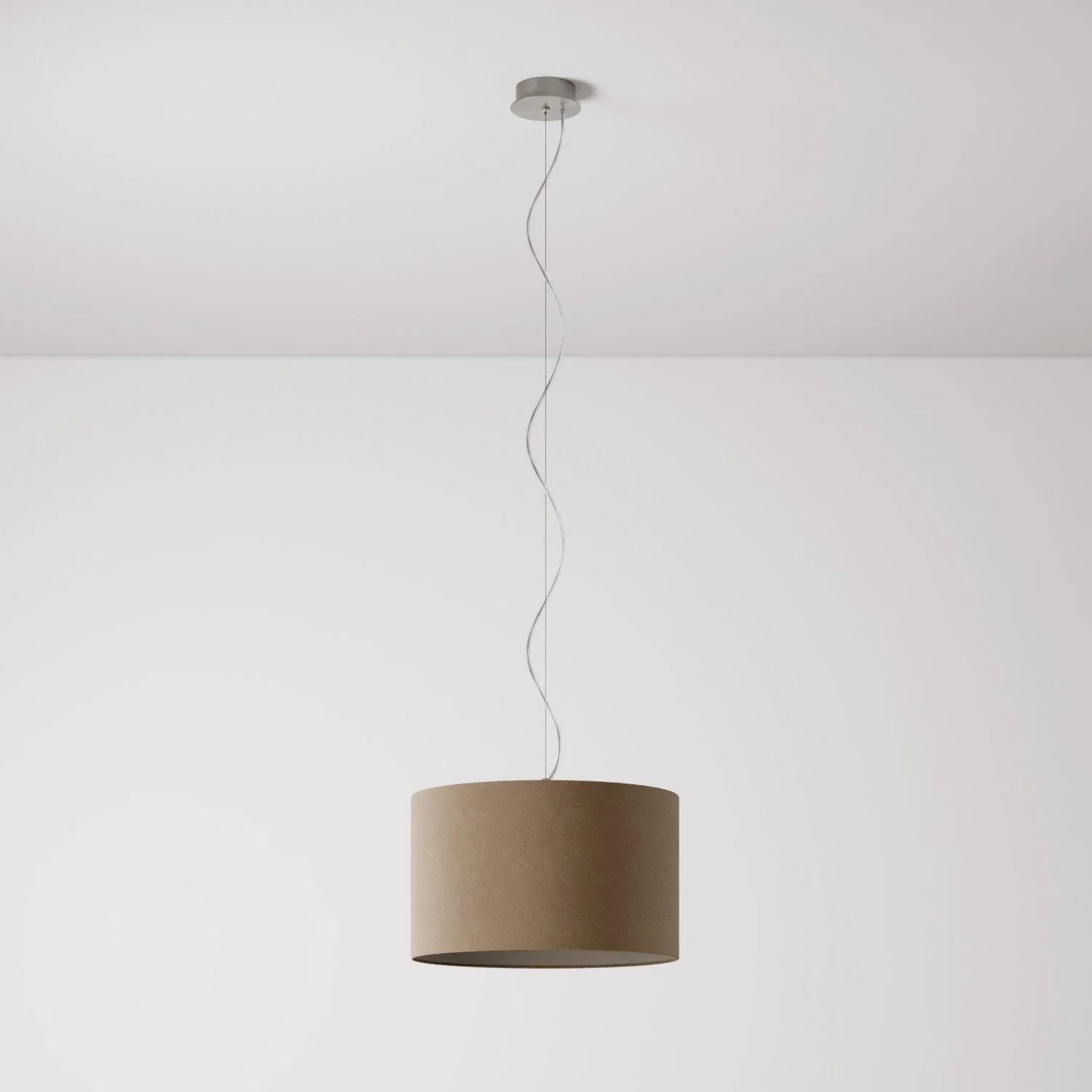 Pendelleuchte mit Stoffschirm Cilindro Small – Made in Italy – Braune Wolle