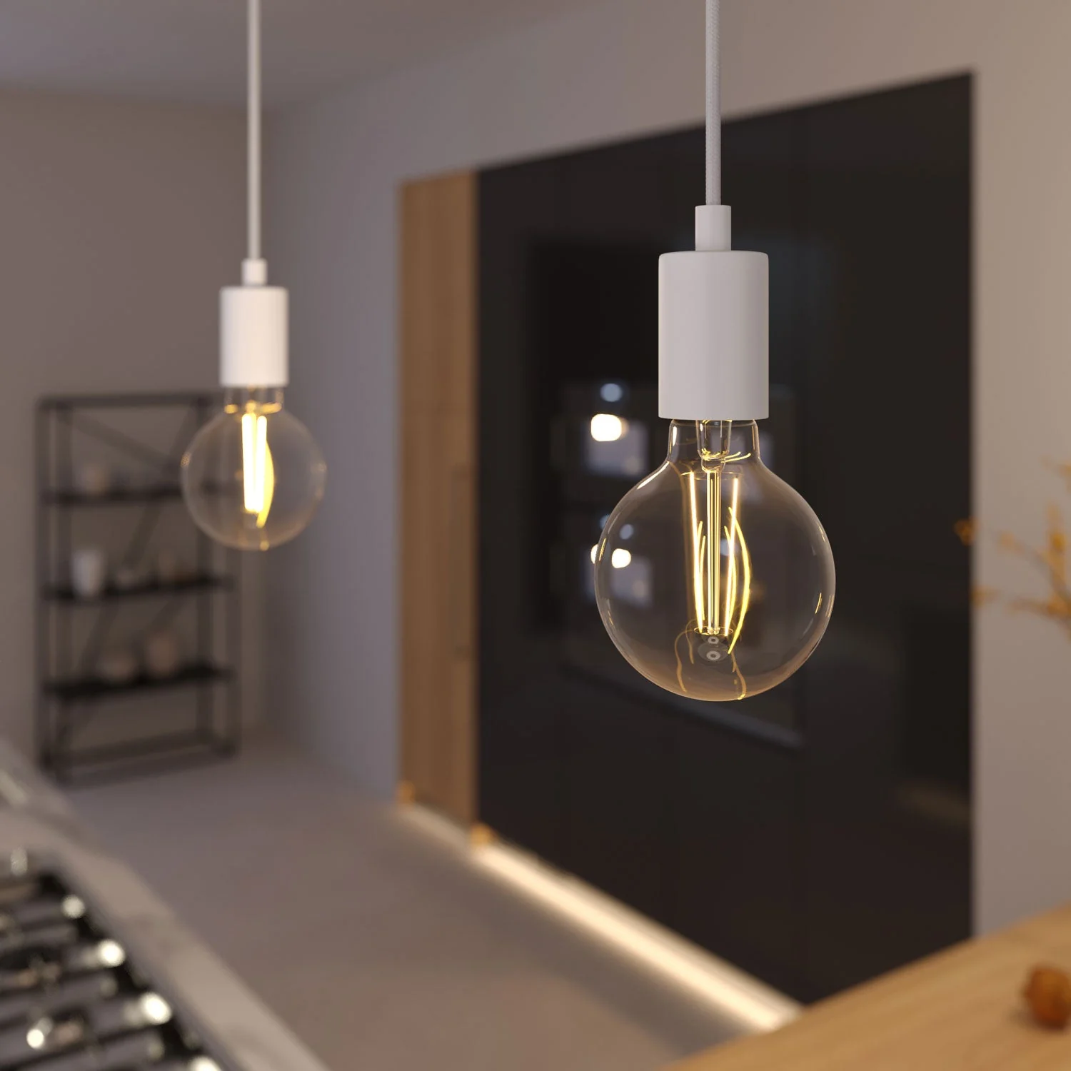 Pendelleuchte komplett mit Textilkabel und monochromen Metall-Finishes – Weiß - Image 2
