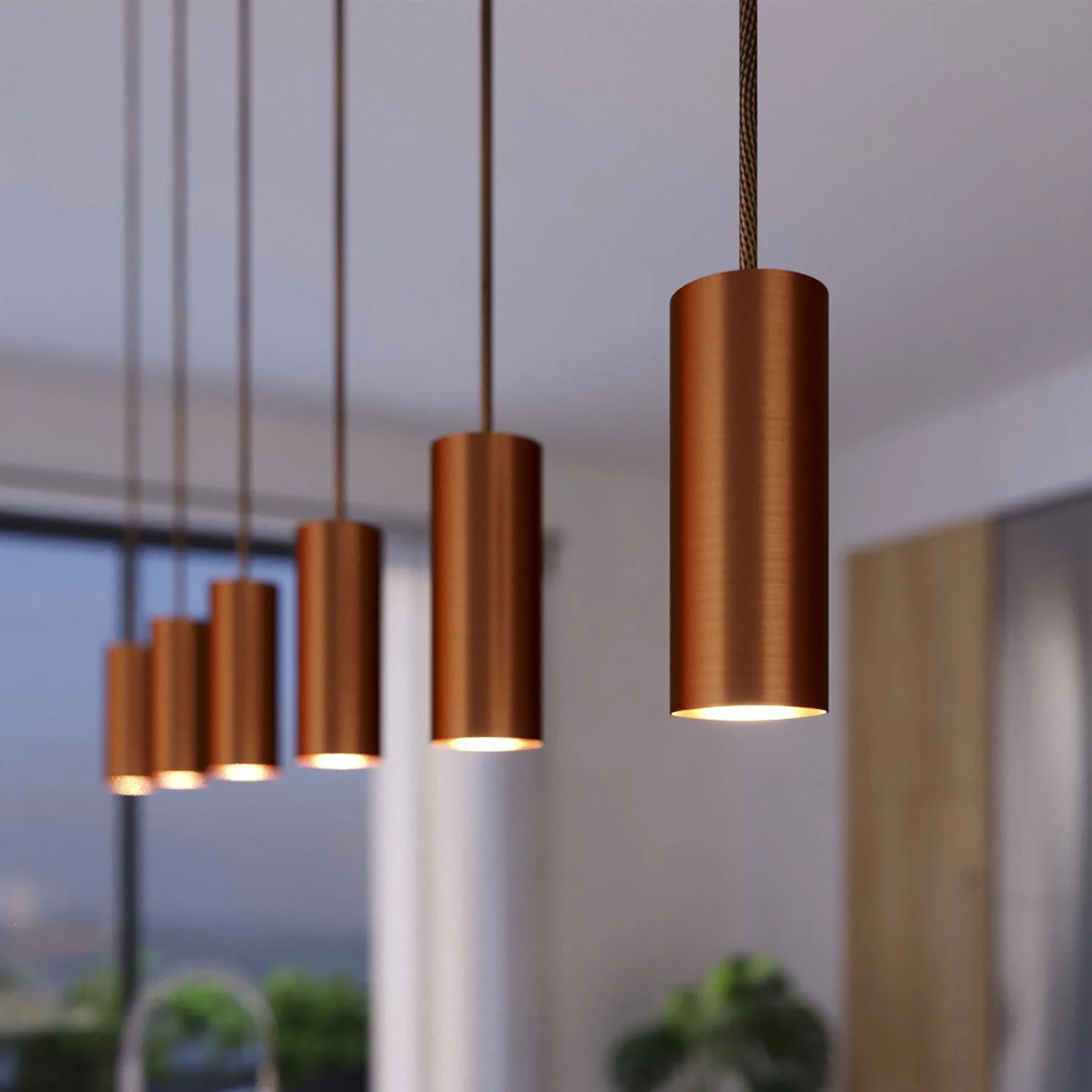 Pendelleuchte mit 3 Abhängungen, XXL Rose-One rechteckig 675 mm mit Tub-E14 Metallschirm – Satin Kupfer - Image 3