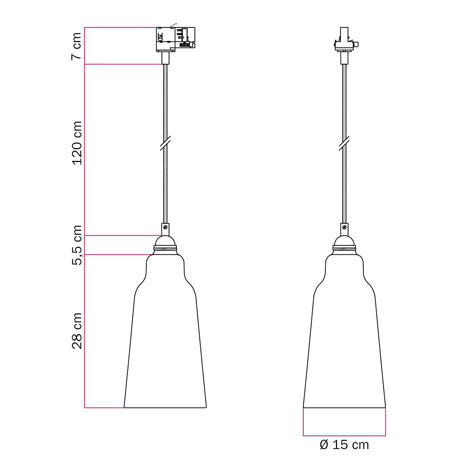 Pendelleuchte mit Flaschenschirm und Schienenadapter – Gestreiftes Avion - Image 6