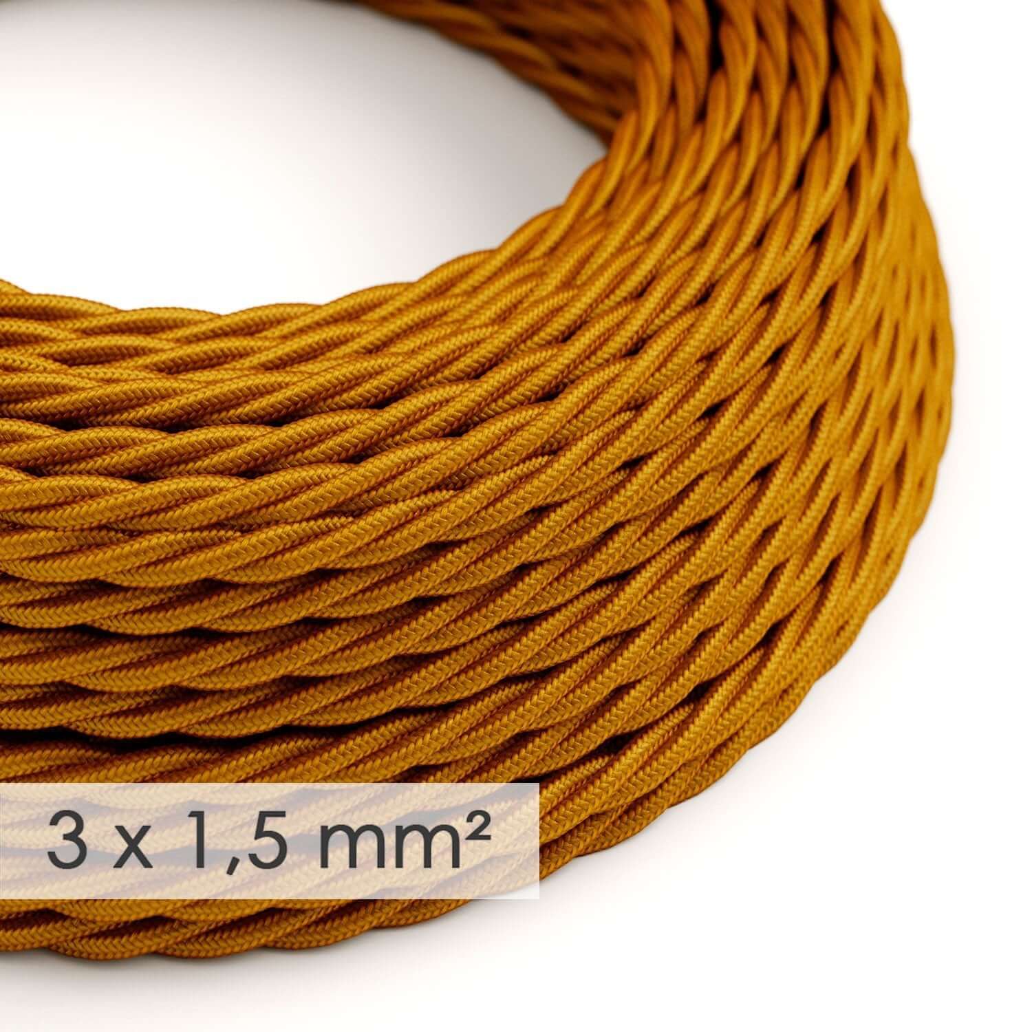 Textilkabel mit großem Querschnitt 3x1,50 geflochten – Stoff mit Seideneffekt Gold TM05