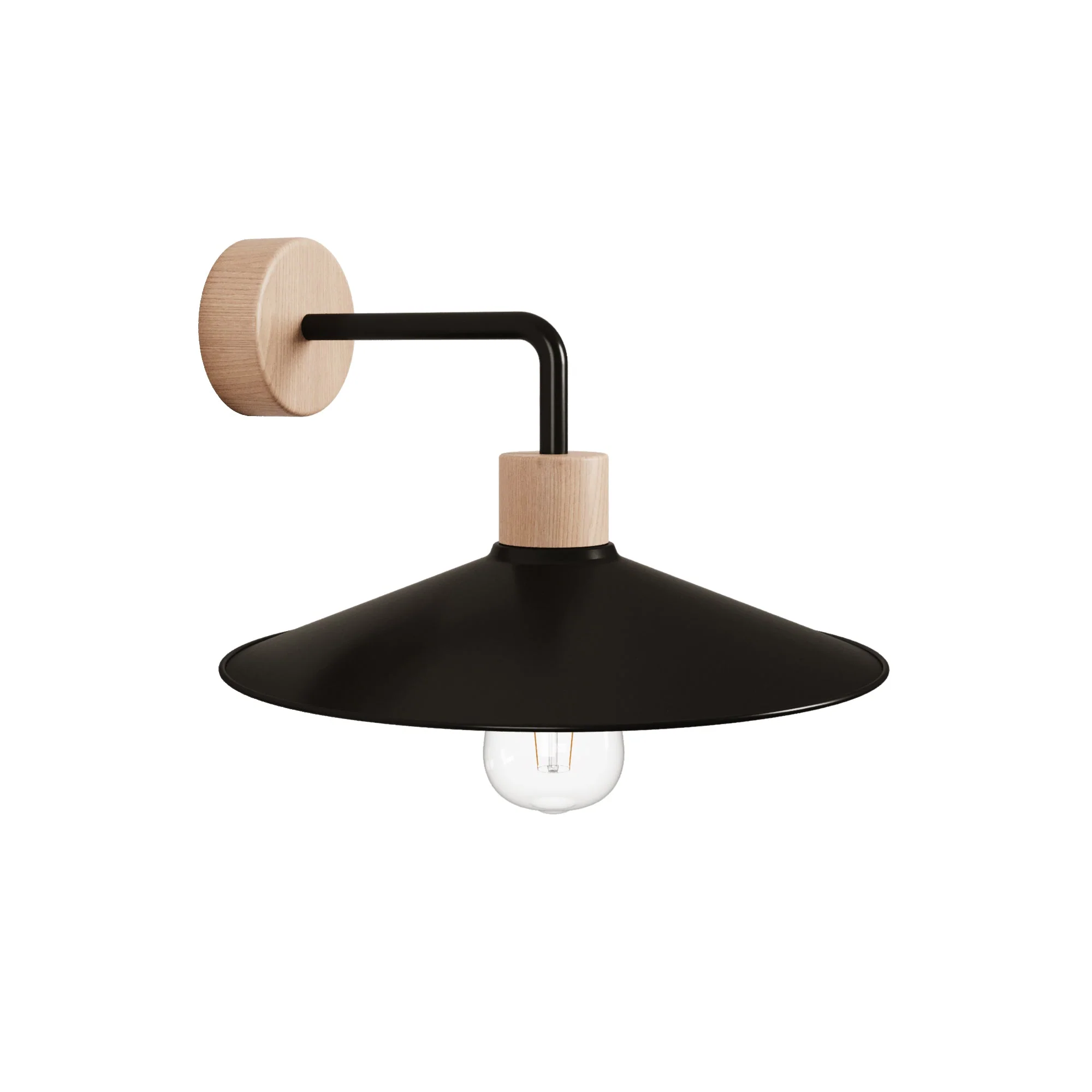 Wandleuchte aus Holz mit Swing-Lampenschirm und gebogenem Ausleger – Fermaluce Wood – Neutral