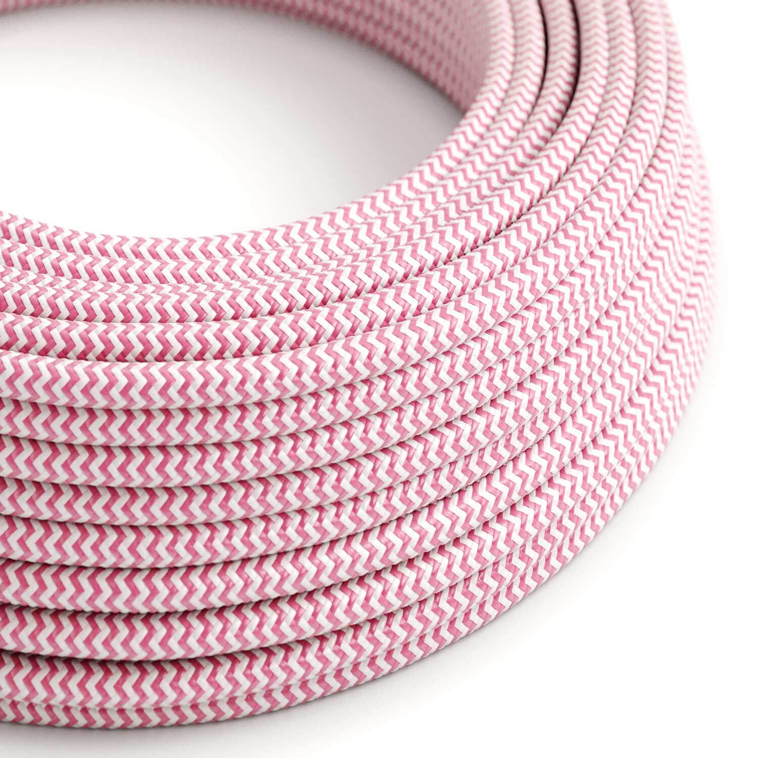 Stromkabel für Beleuchtung glänzend Fuchsia-Rosa und Optic-Weiß-ZigZag – Das Original Creative Cables, für moderne Lampen – RZ08