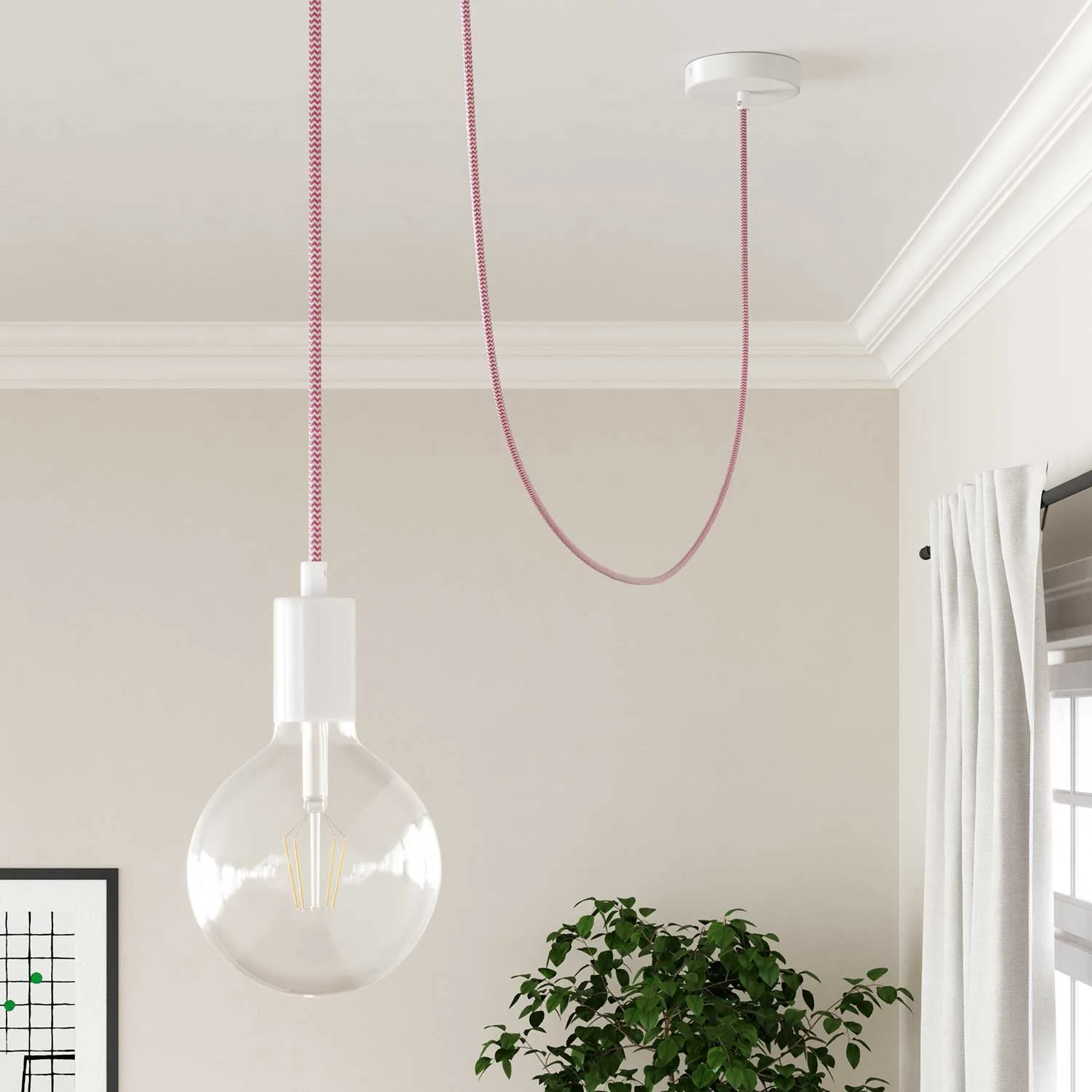 Stromkabel für Beleuchtung glänzend Fuchsia-Rosa und Optic-Weiß-ZigZag – Das Original Creative Cables, für moderne Lampen – RZ08 - Image 4