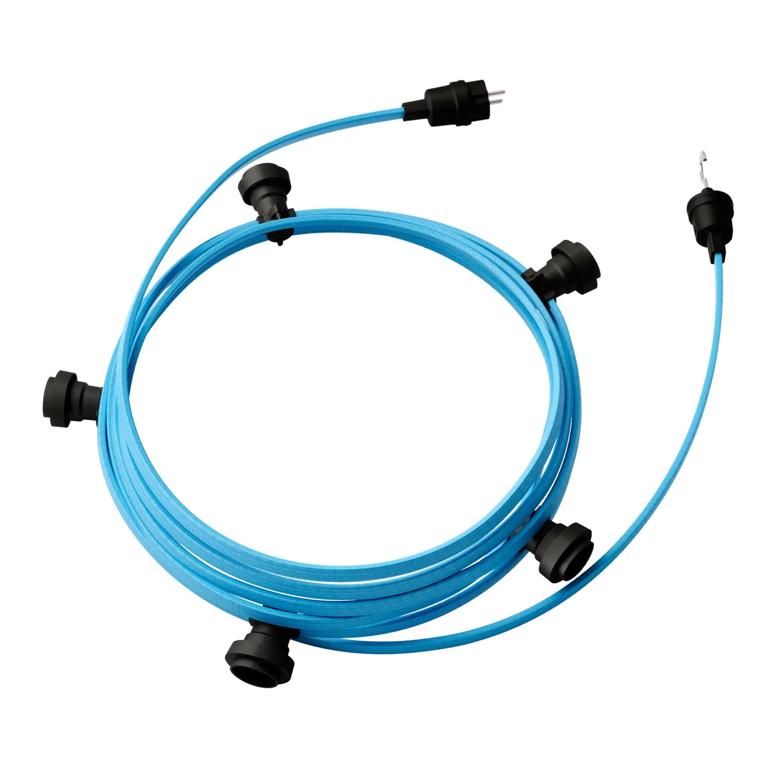 Lumet Lichterkettensystem, 7,5 m mit Stoffkabel CM17, 5 Lampenfassungen, Haken und schwarzen Stecker