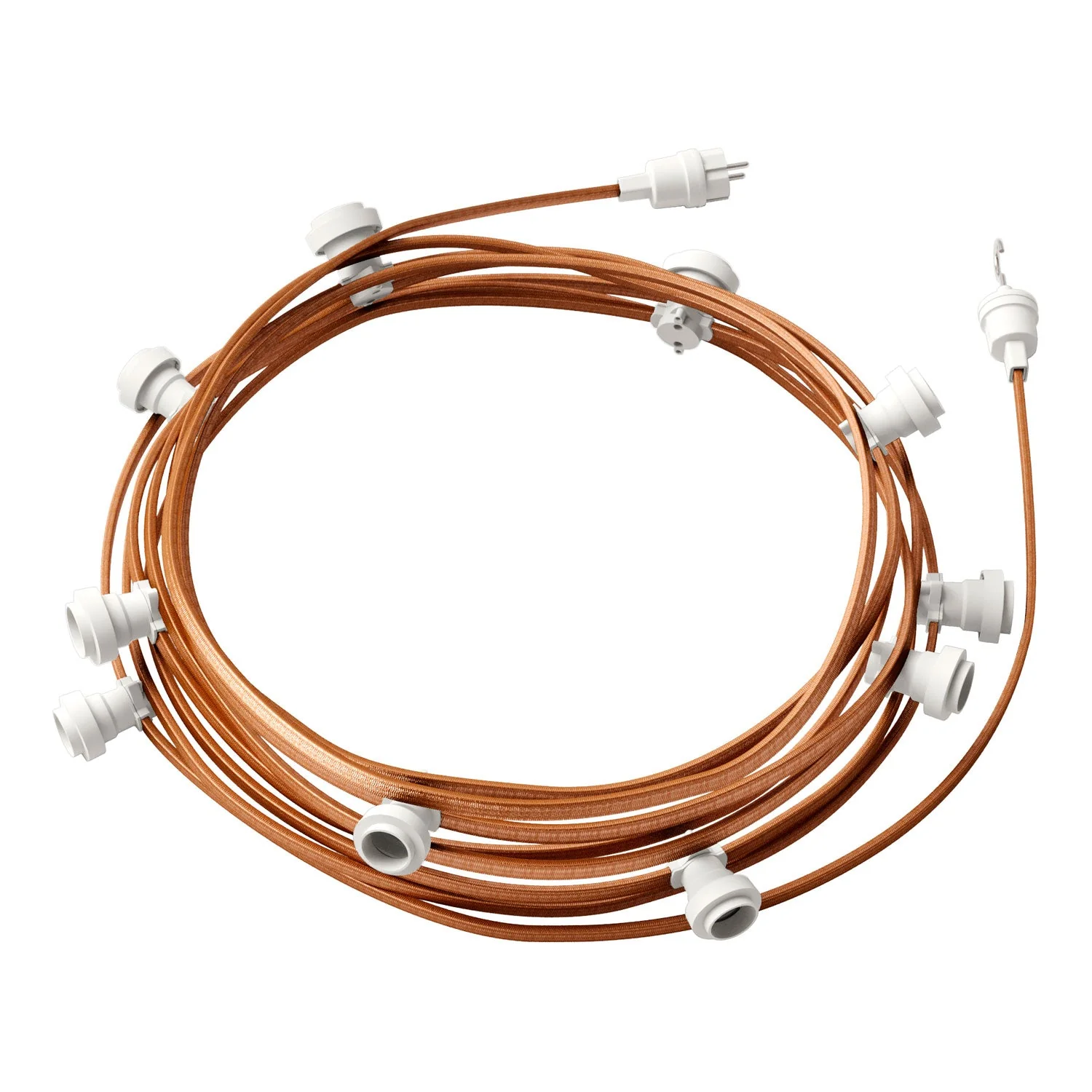 Lumet-System-Lichterkette, 12,5 m mit Stoffkabel CM22, 10 Fassungen, weißer Haken und Stecker