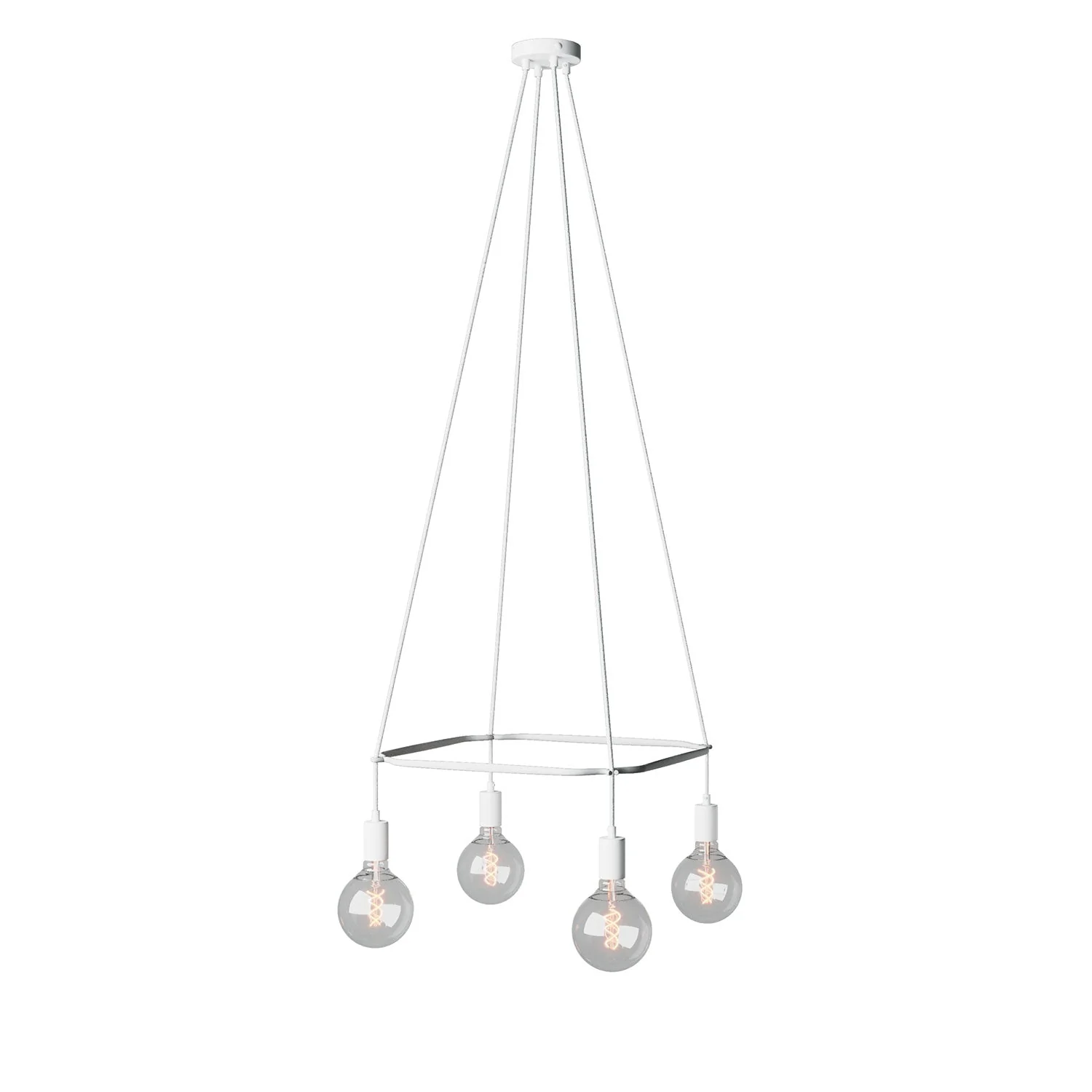Kronleuchter Cage mit 4 Globo-Abhängungen – Mattweiß