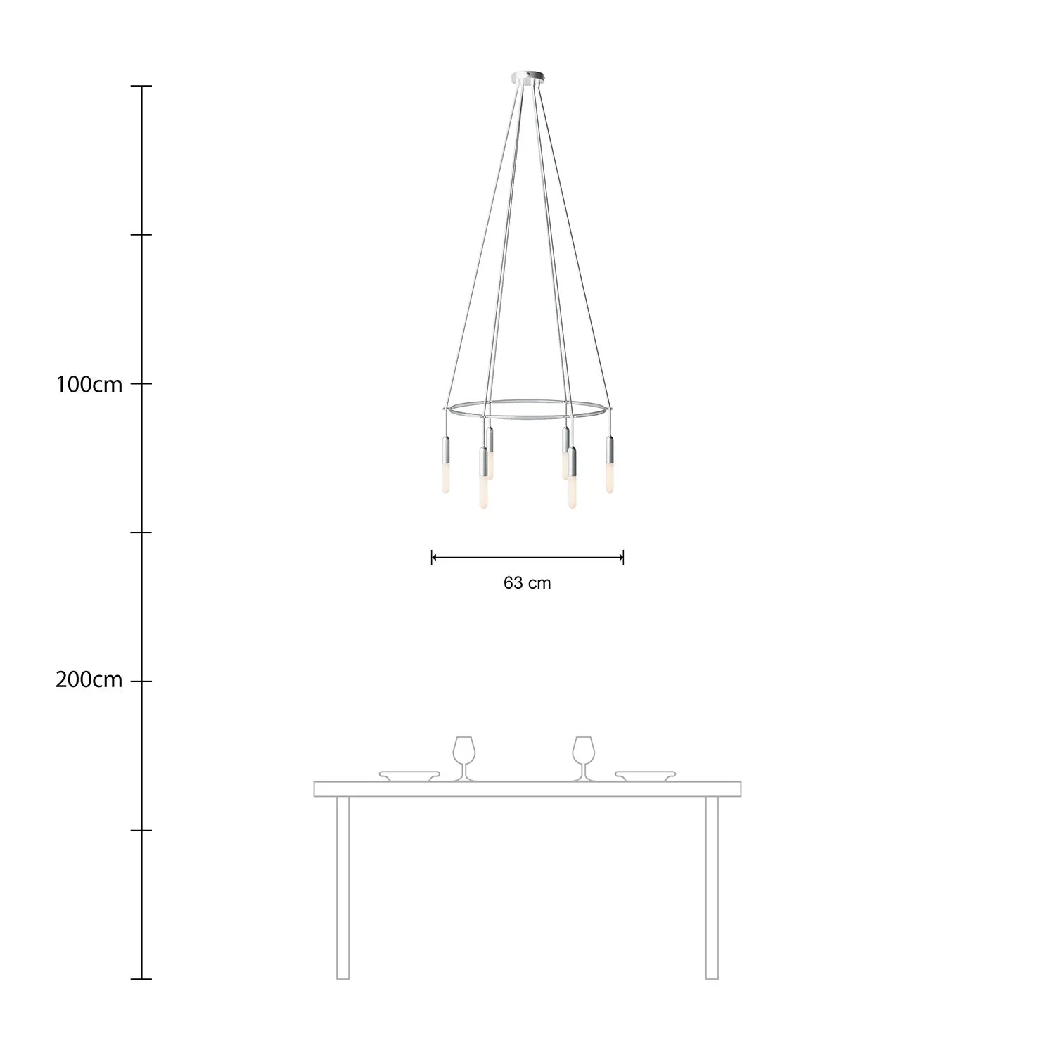 Kronleuchter Cage mit 6 Abhängungen P-Light – Satiniertes Titan - Image 6