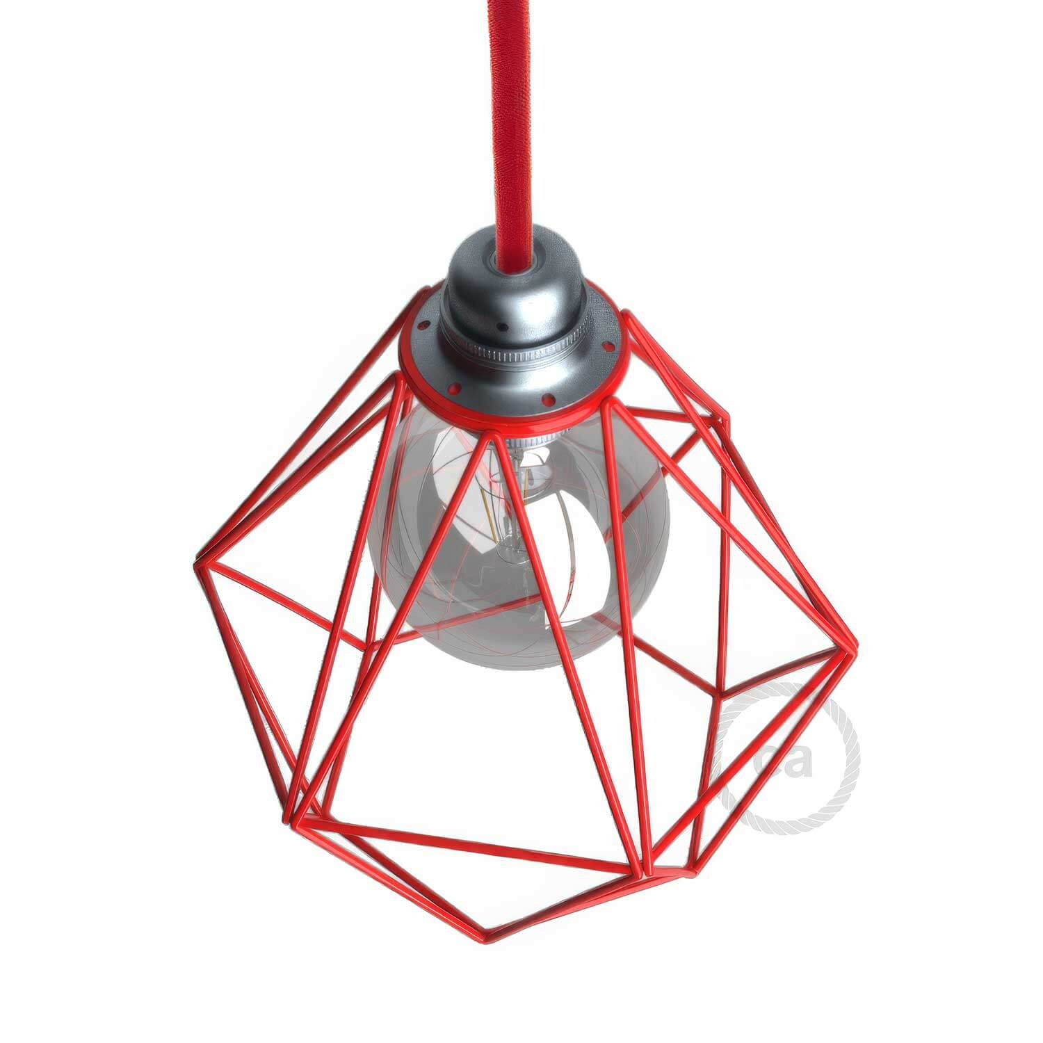 Metallschirm-Käfig Diamond mit E27-Fassung – Rot - Image 3