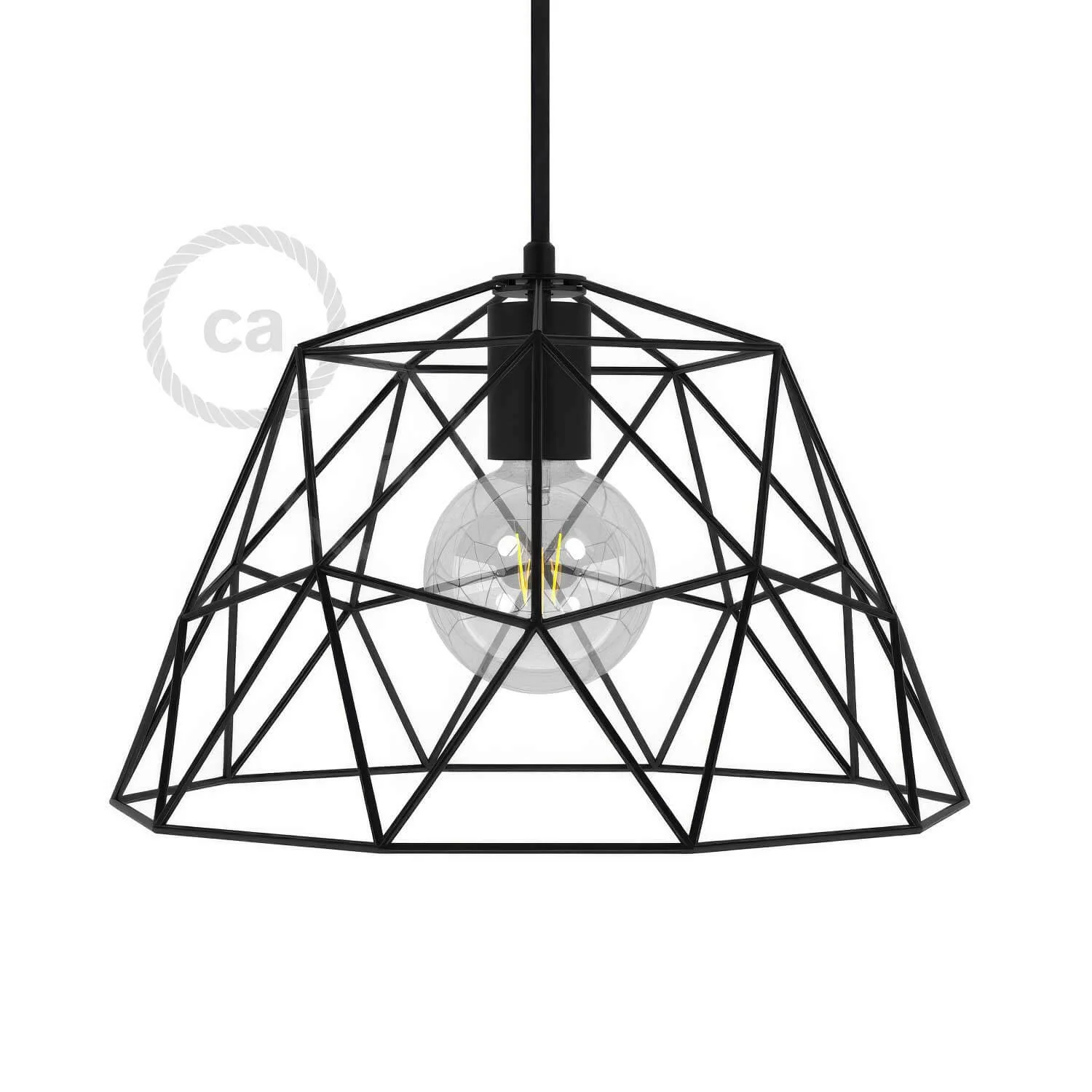XL-Käfig-Lampenschirm Dome aus Metall mit E27 Lampenfassung - Schwarz