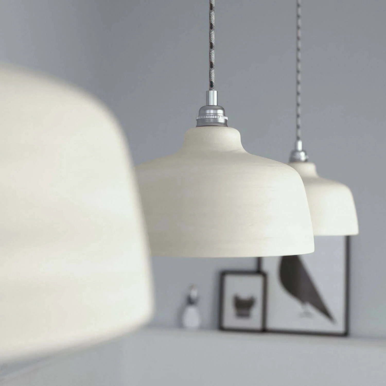Lampenschirm Coppa aus Keramik, Materia-Kollektion – Made in Italy – Gestreiftes Taupe - Image 3