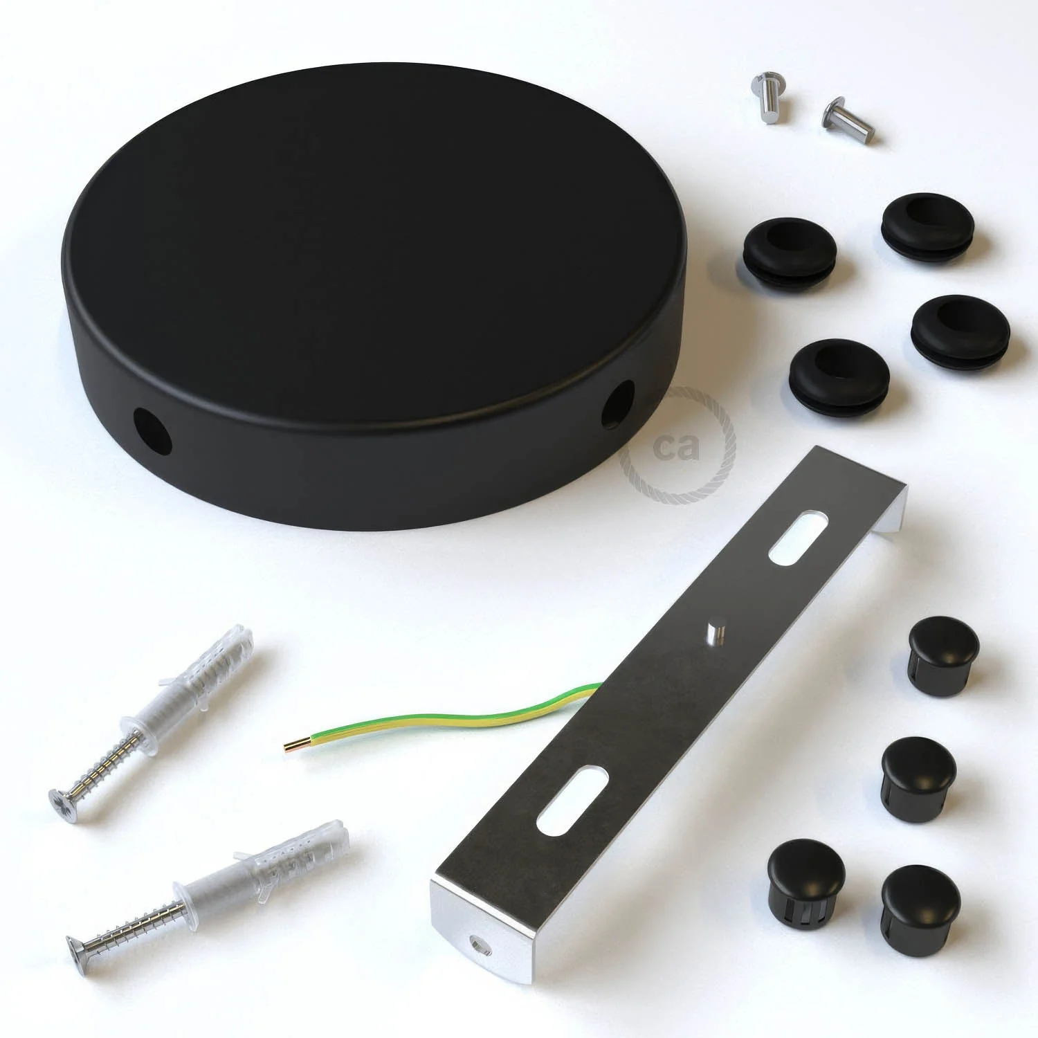 Zylindrisches, seitlich 4-fach gelochtes Metall-Baldachin-Kit (Verteilerdose) – Schwarz - Image 3
