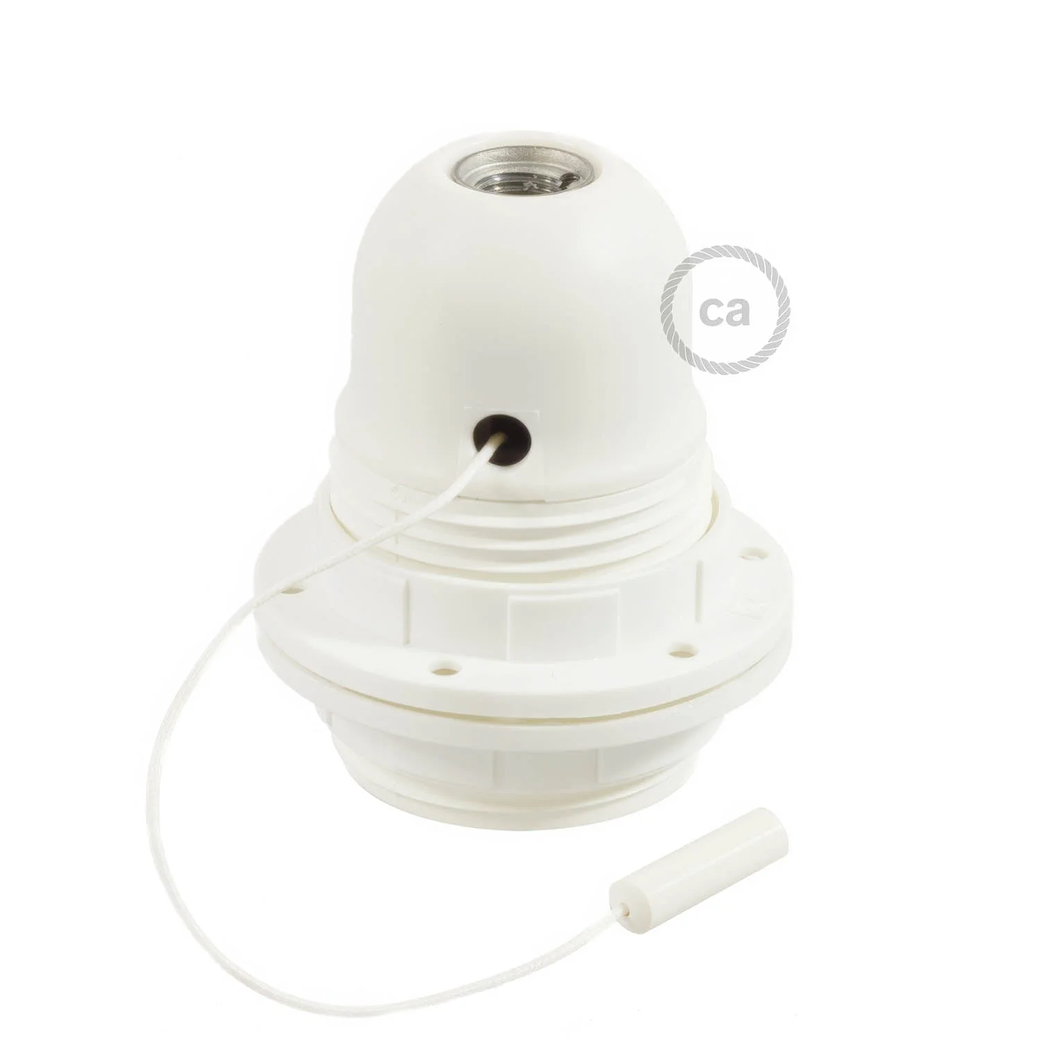E27 Lampenfassungs-Kit aus Thermoplast mit Doppelring für Lampenschirm und Zugschalter – Weiß