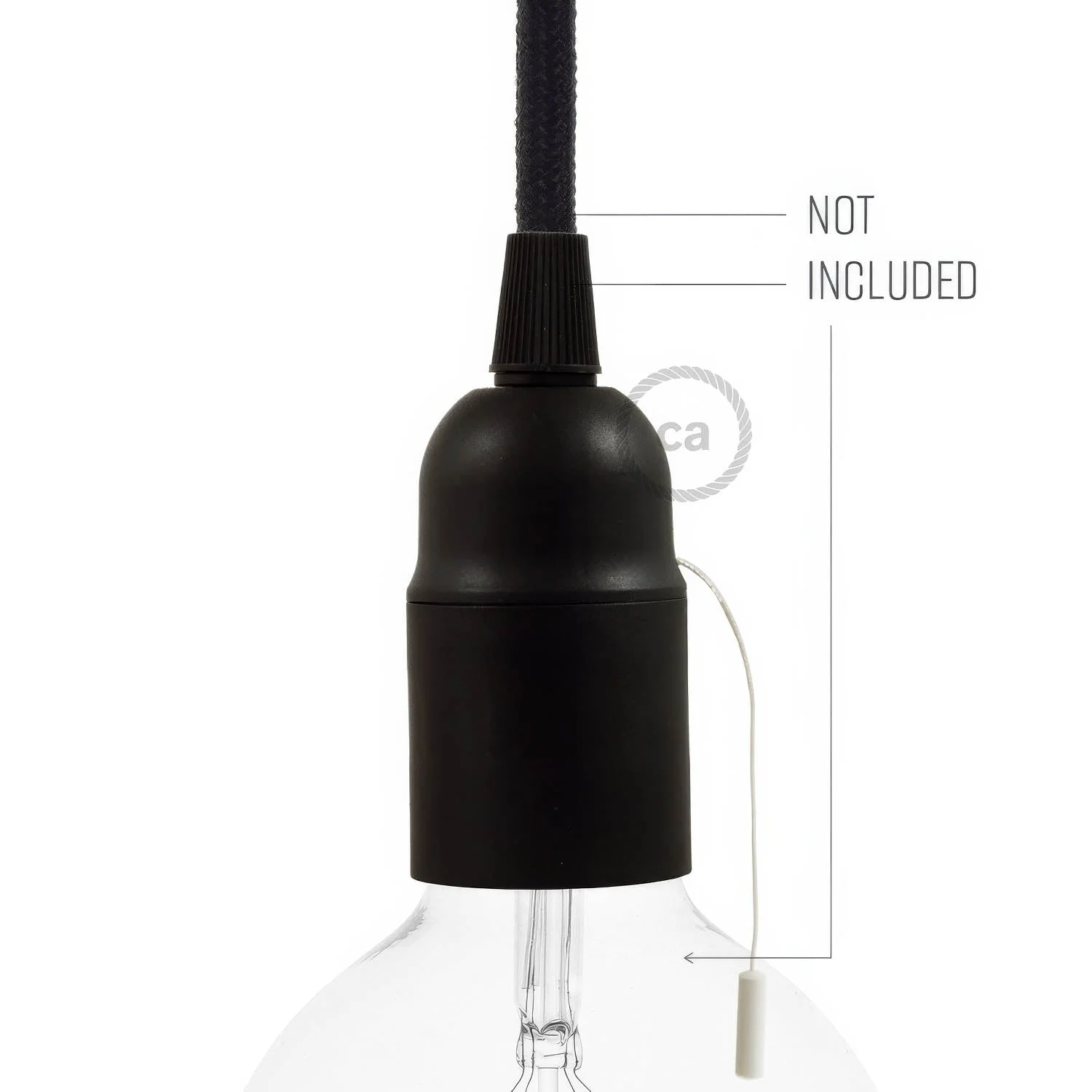 Lampenfassungsset E27 aus Thermoplastik mit Zugschalter – Schwarz - Image 3