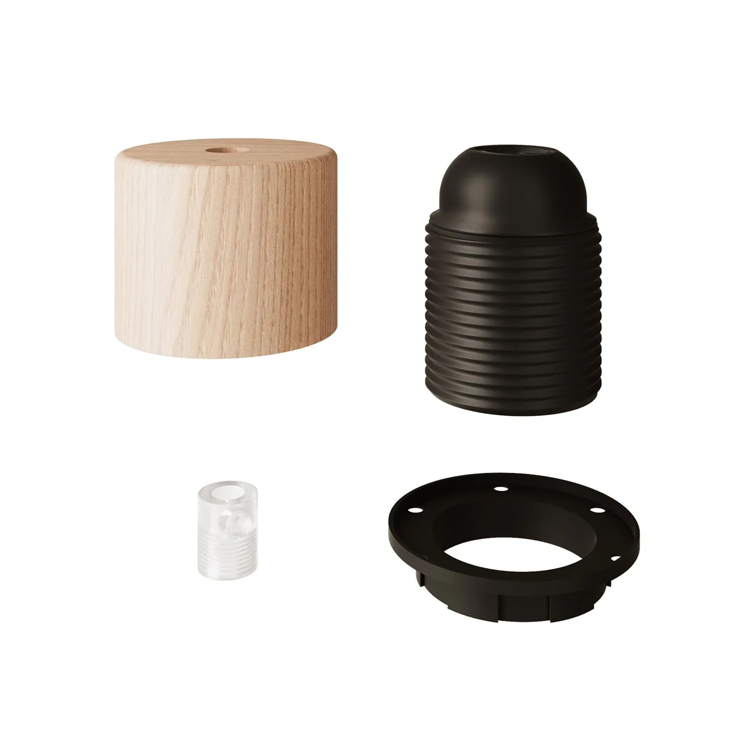 Zylindrisches Lampenfassungen-Kit E27 aus Holz mit Textilkabel-Zugentlastung für Lampenschirm – Neutral - Image 2
