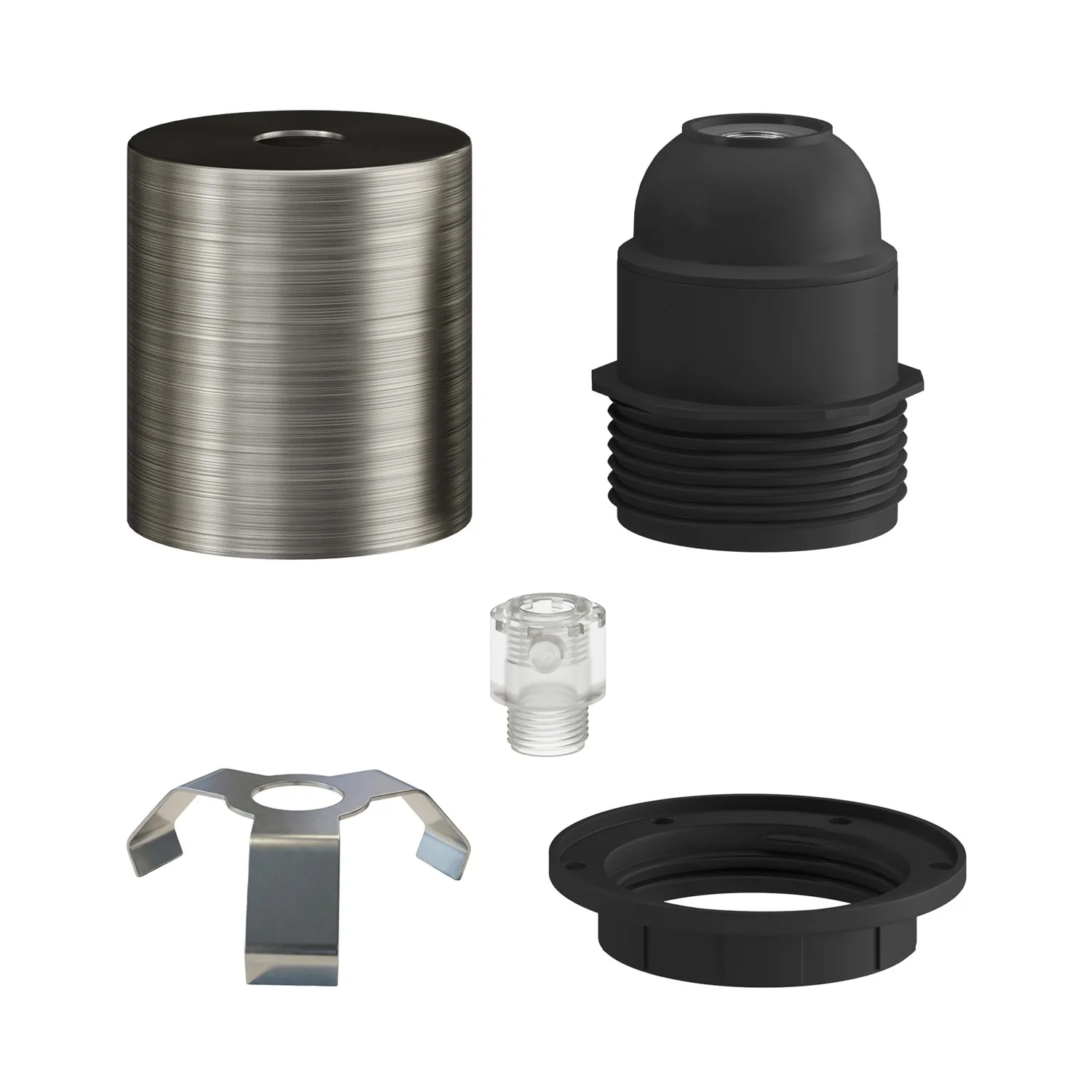 Halbgewindetes E27-Lampenfassungs-Kit aus Metall mit verdecktem Kabelstopper – Satiniertes Titan - Image 2