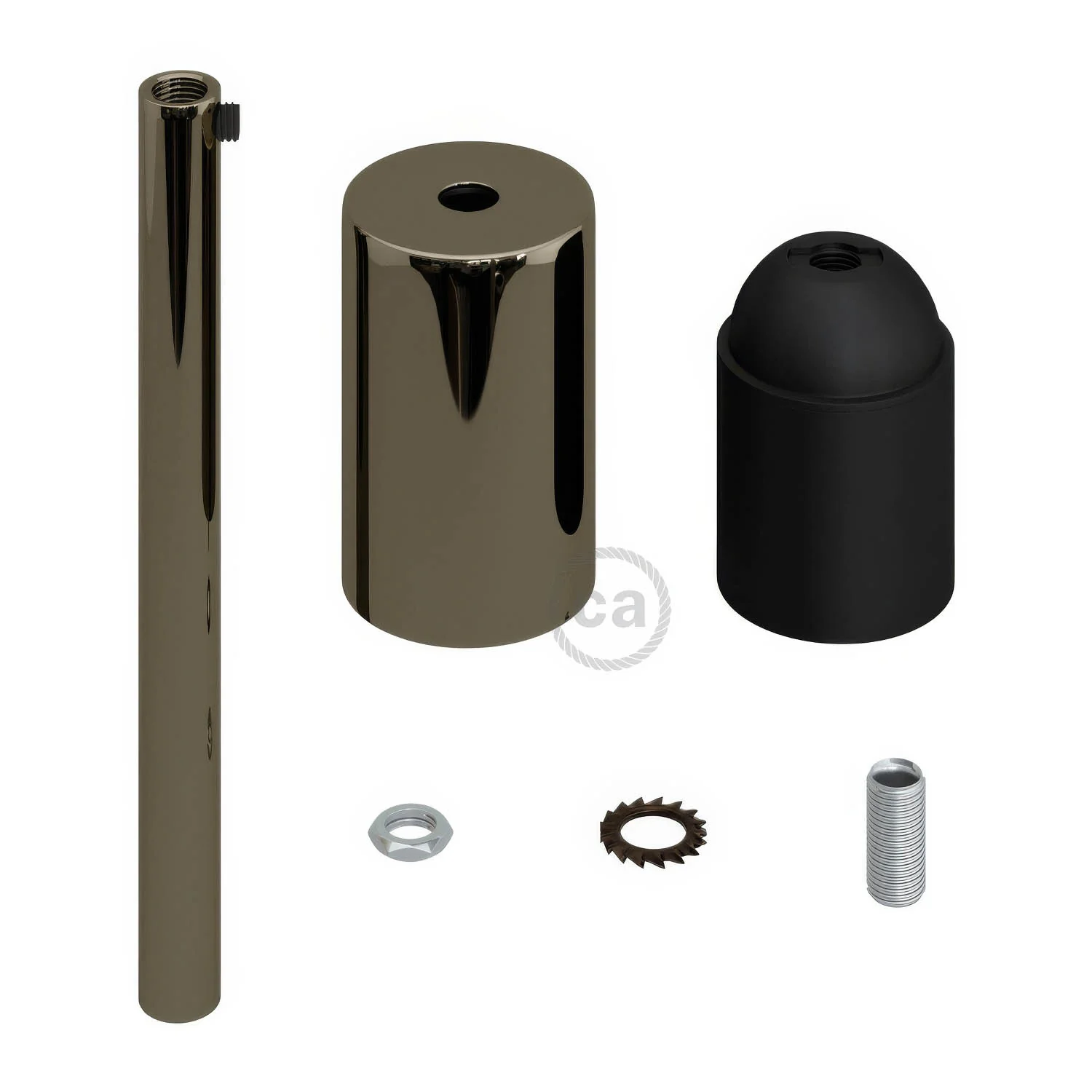 E27-Zylinder-Lampenfassungs-Kit aus Metall mit 15 cm Zugentlastung – Black Pearl - Image 2