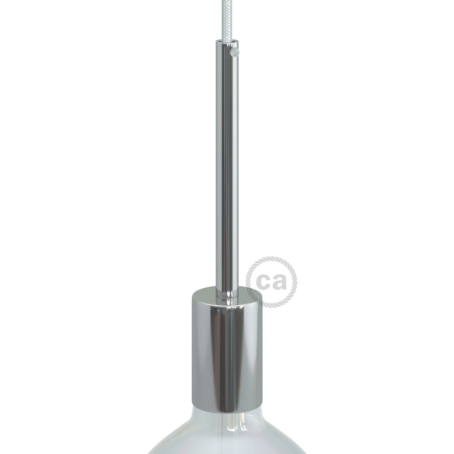 Zylindrisches E27-Fassungsset aus Metall mit 15 cm Zugentlastung – Chrom
