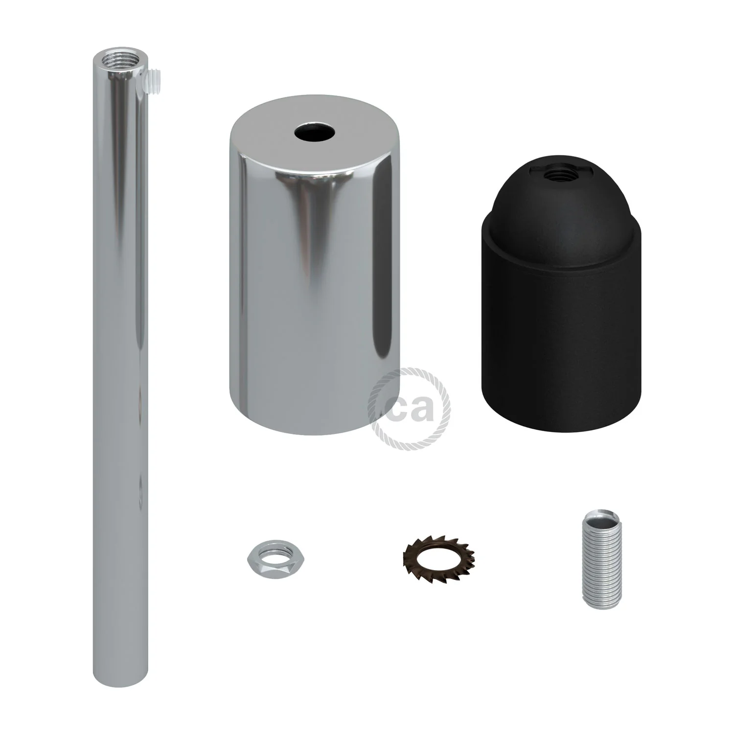 Zylindrisches E27-Fassungsset aus Metall mit 15 cm Zugentlastung – Chrom - Image 2