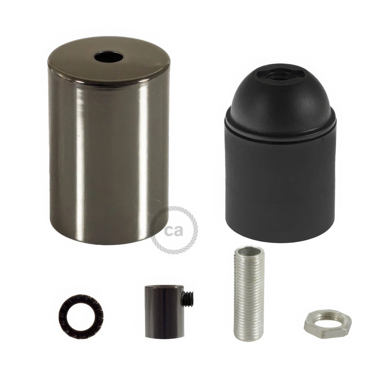 Kit Lampenfassungen E27 zylindrisch aus Metall – Perlschwarz - Image 6
