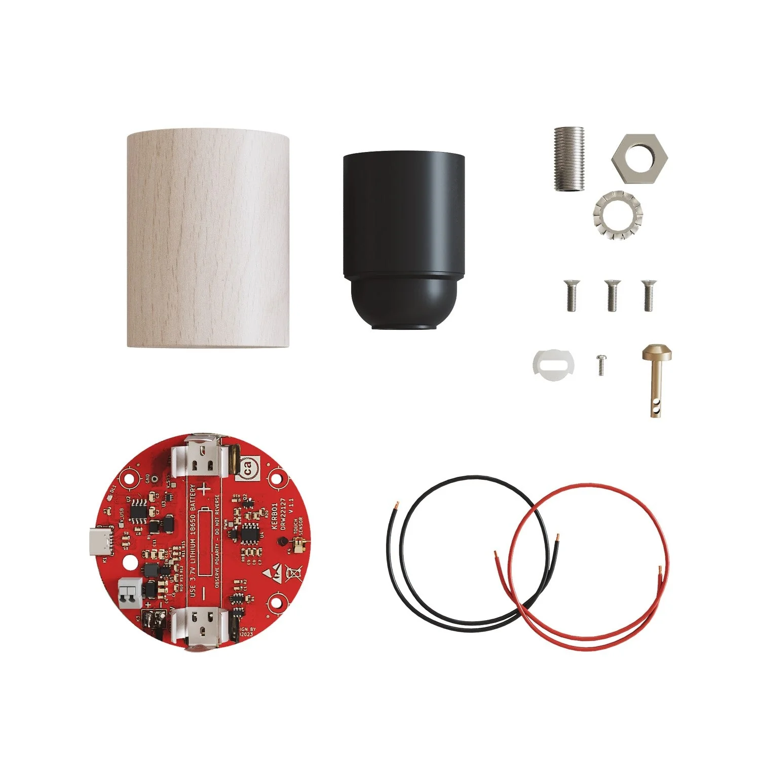 Elektronischer Bausatz für batteriebetriebene 5V‑USB‑C‑Lampen mit E27‑Lampenfassungen aus Holz – Neutral
