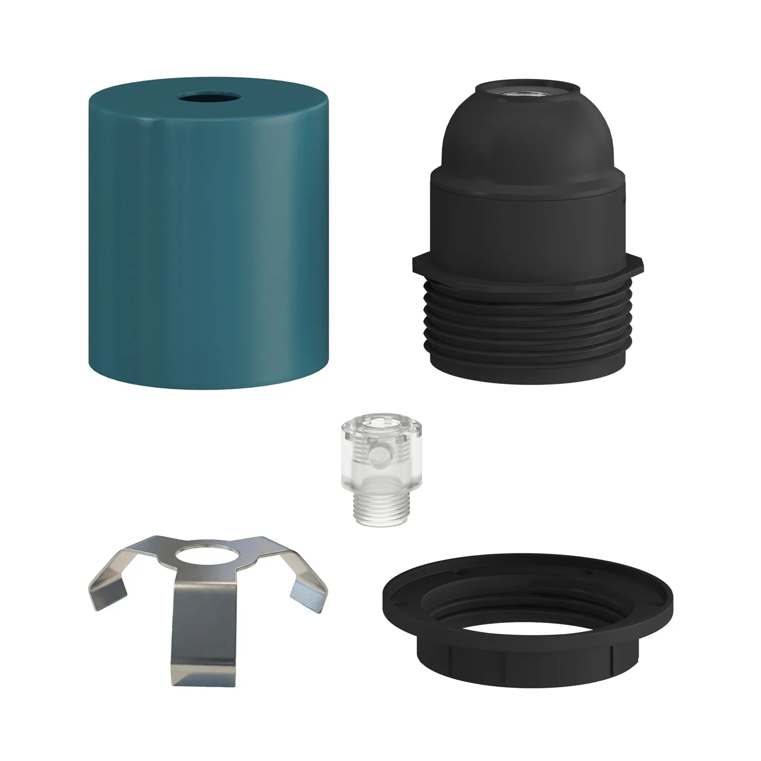 E27 Lampenfassungsset aus Metall, halbe Gewinde, mit verdeckter Zugentlastung – Petrol - Image 2