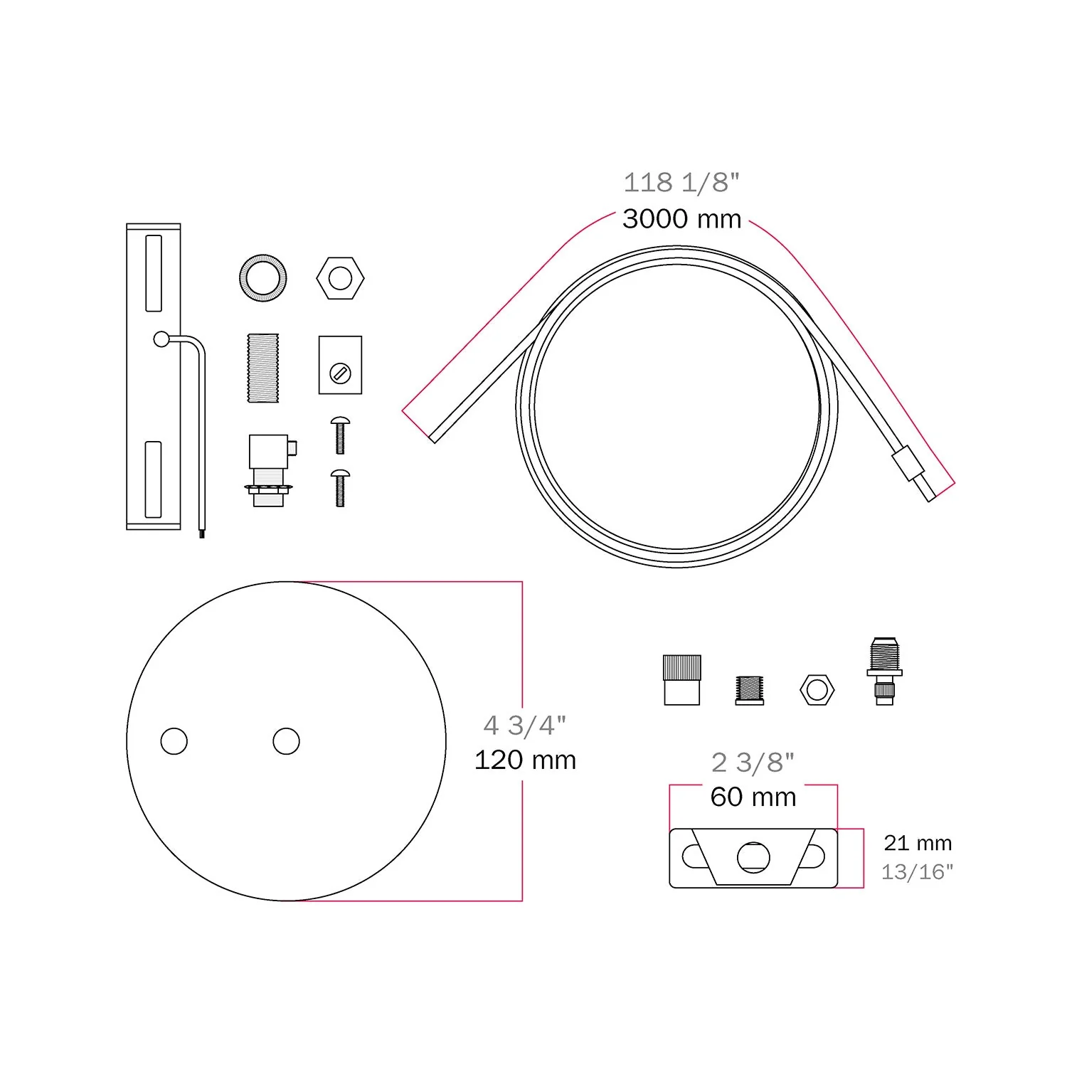 Kit Lampenbaldachin Ø 120 mm mit Stahlaufhängung und millimetergenauem Balancer – Mattweiß - Image 6