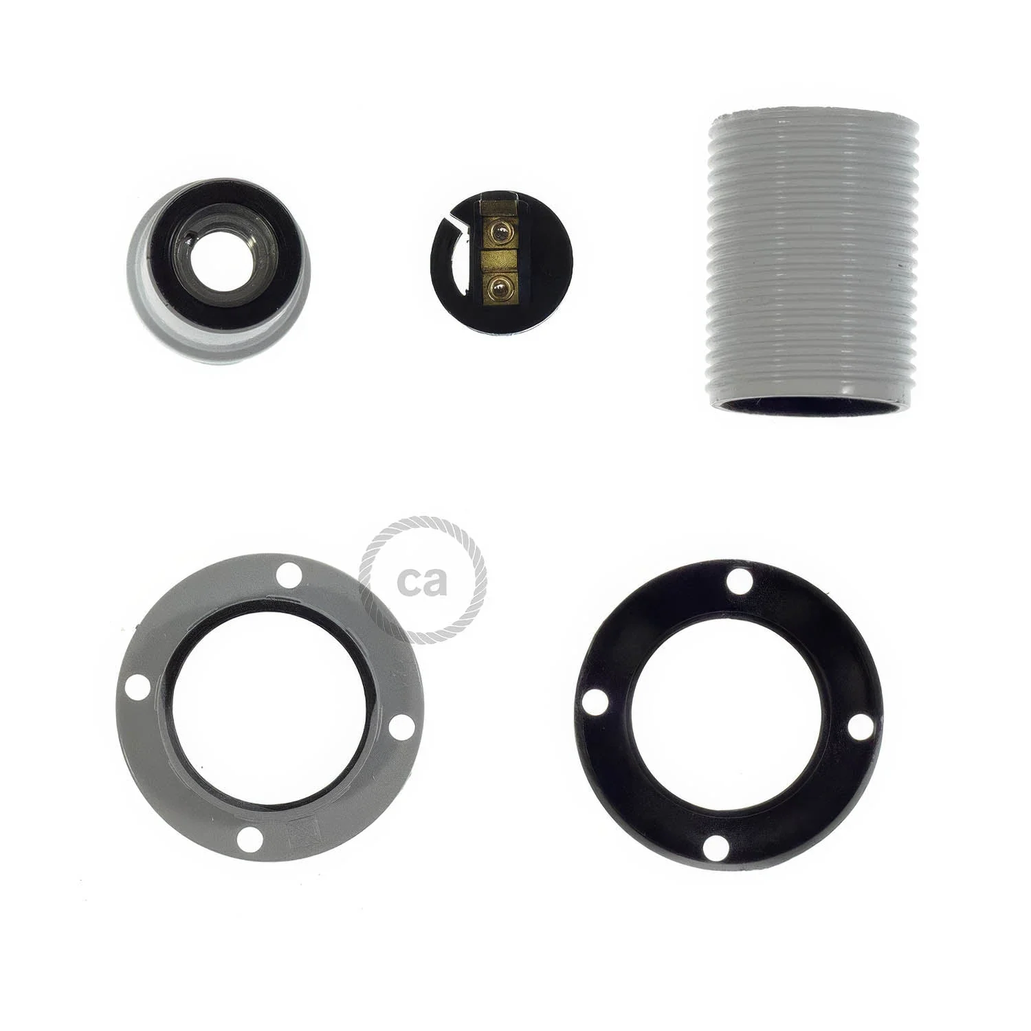 E14-Fassungs-Kit aus Bakelit mit Doppelring für Schirm – Weiß - Image 2