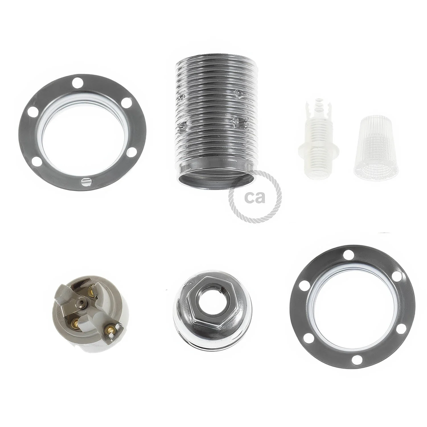 E14 Lampenhalter-Kit aus Metall mit Doppelmutter für Lampenschirme – Silber - Image 2