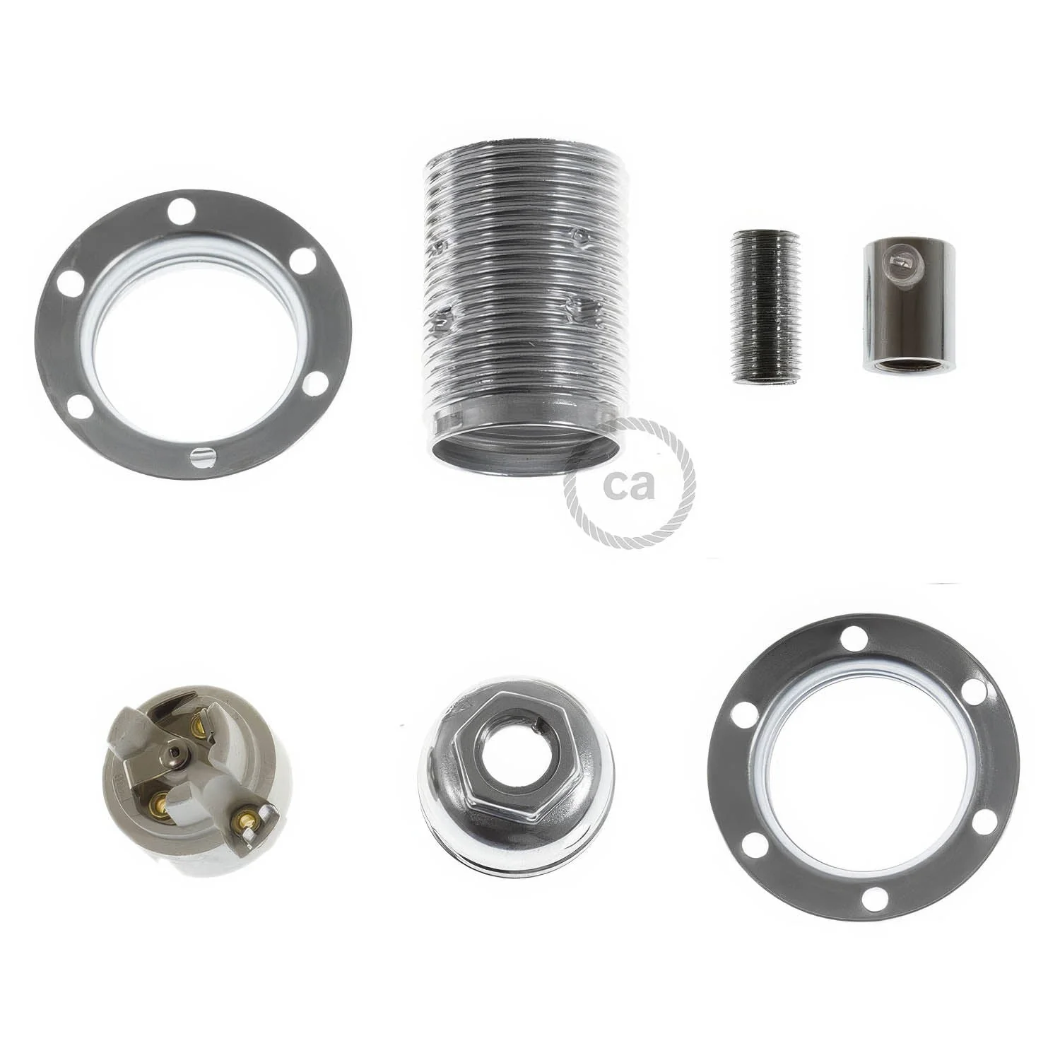 E14 Lampenhalter-Kit aus Metall mit Doppelmutter für Lampenschirme – Silber - Image 5