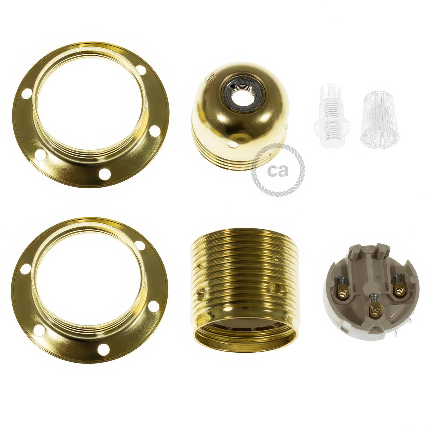 Kit Lampenfassung E27 aus Metall mit doppelter Klemmscheibe für Lampenschirm – Messing - Image 2