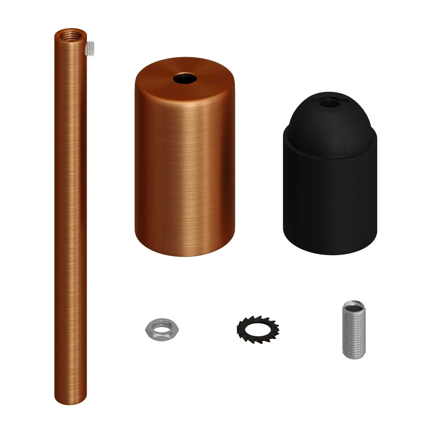 E27-Fassungs-Kit, zylindrisch aus Metall, mit 15 cm Zugentlastung – Satiniertes Kupfer - Image 2