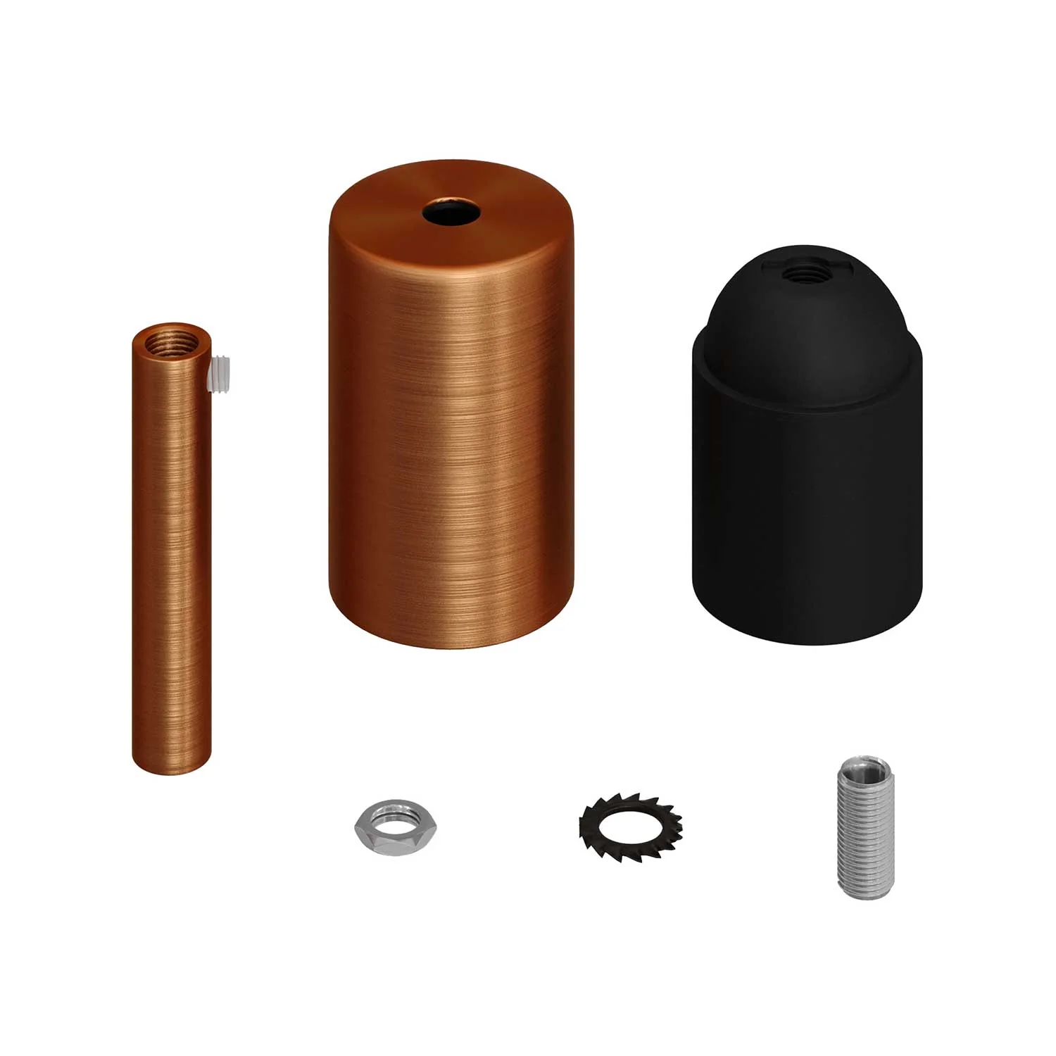 Kit Metall-Fassung E27 zylindrisch mit 7 cm Kabelzugentlaster – Satinierter Kupfer - Image 2