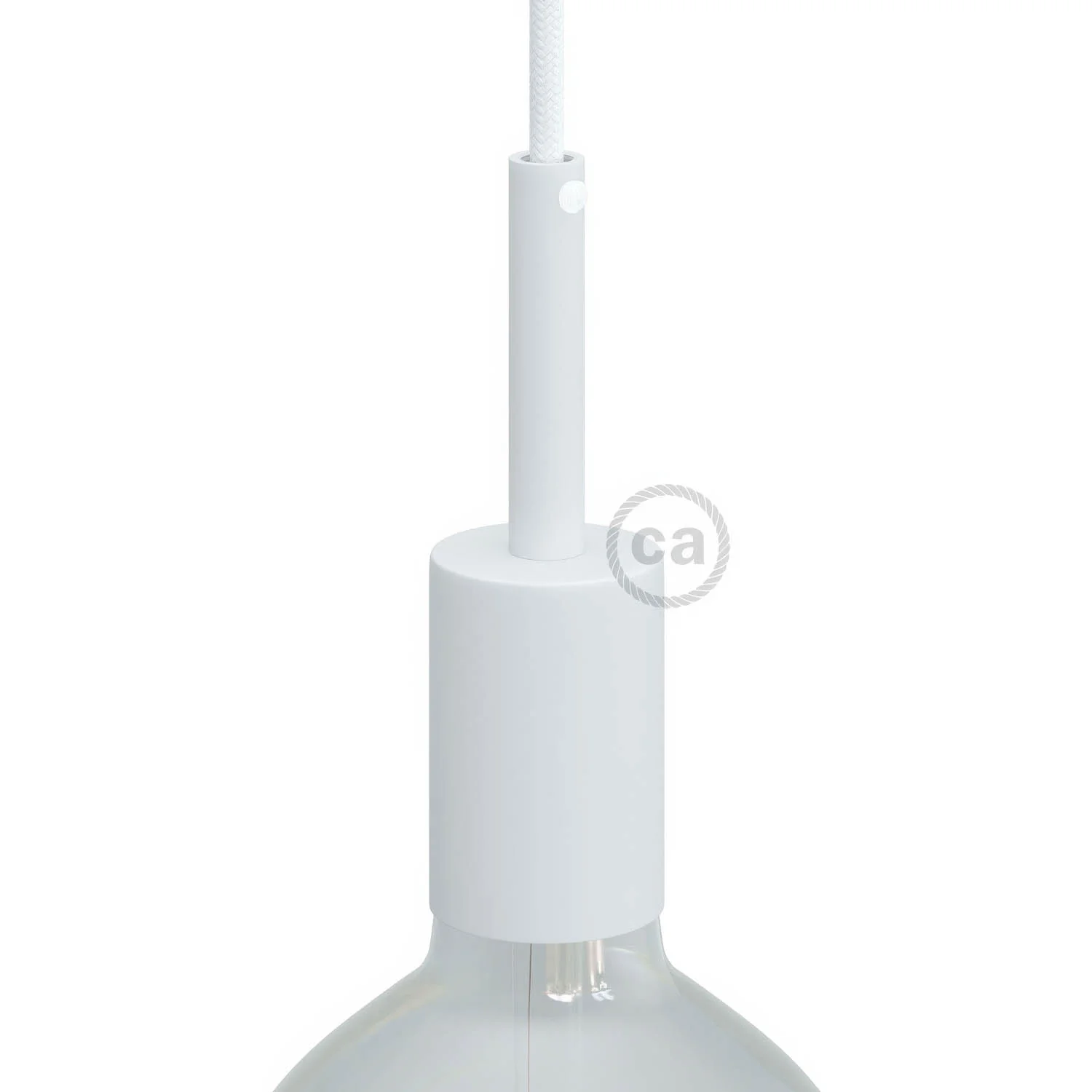 Zylindrisches E27-Fassungsset aus Metall mit 7-cm-Zugentlastung – Mattweiß