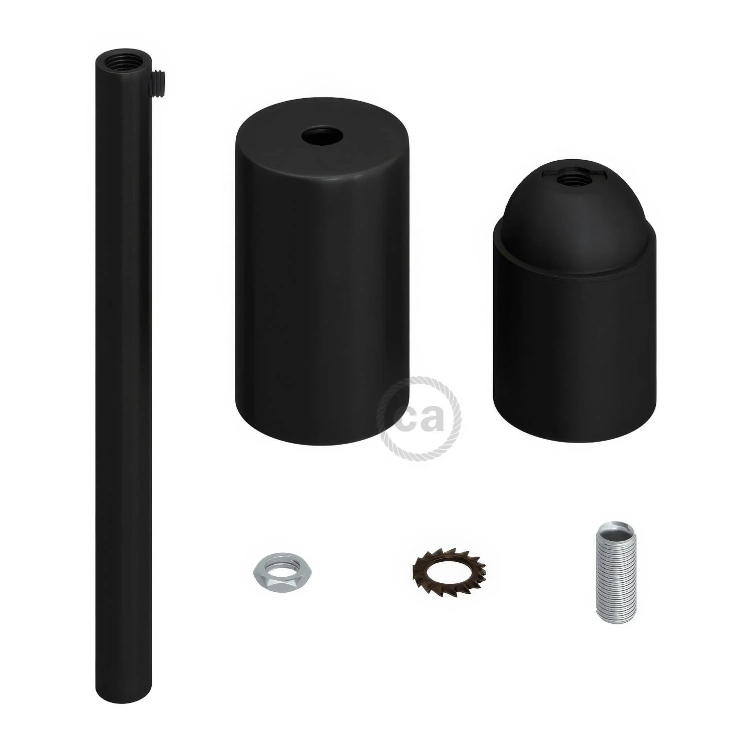 Kit zylindrische E27 Lampenfassung aus Metall mit 15 cm Kabelverschraubung – Schwarz - Image 2