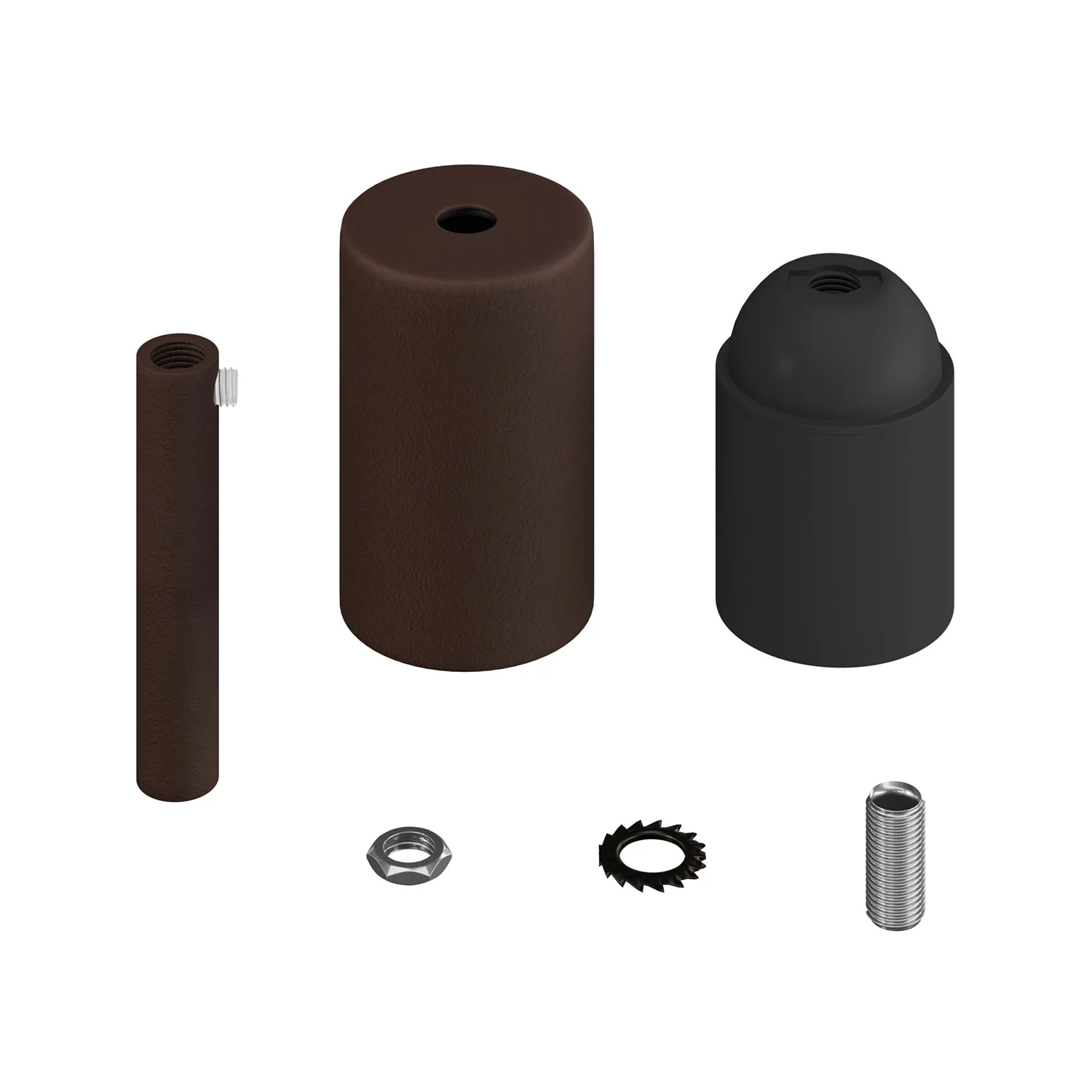Kit E27-Lampenfassung zylindrisch aus Metall mit 7 cm Zugentlastung – Dunkelrost lackiert - Image 2