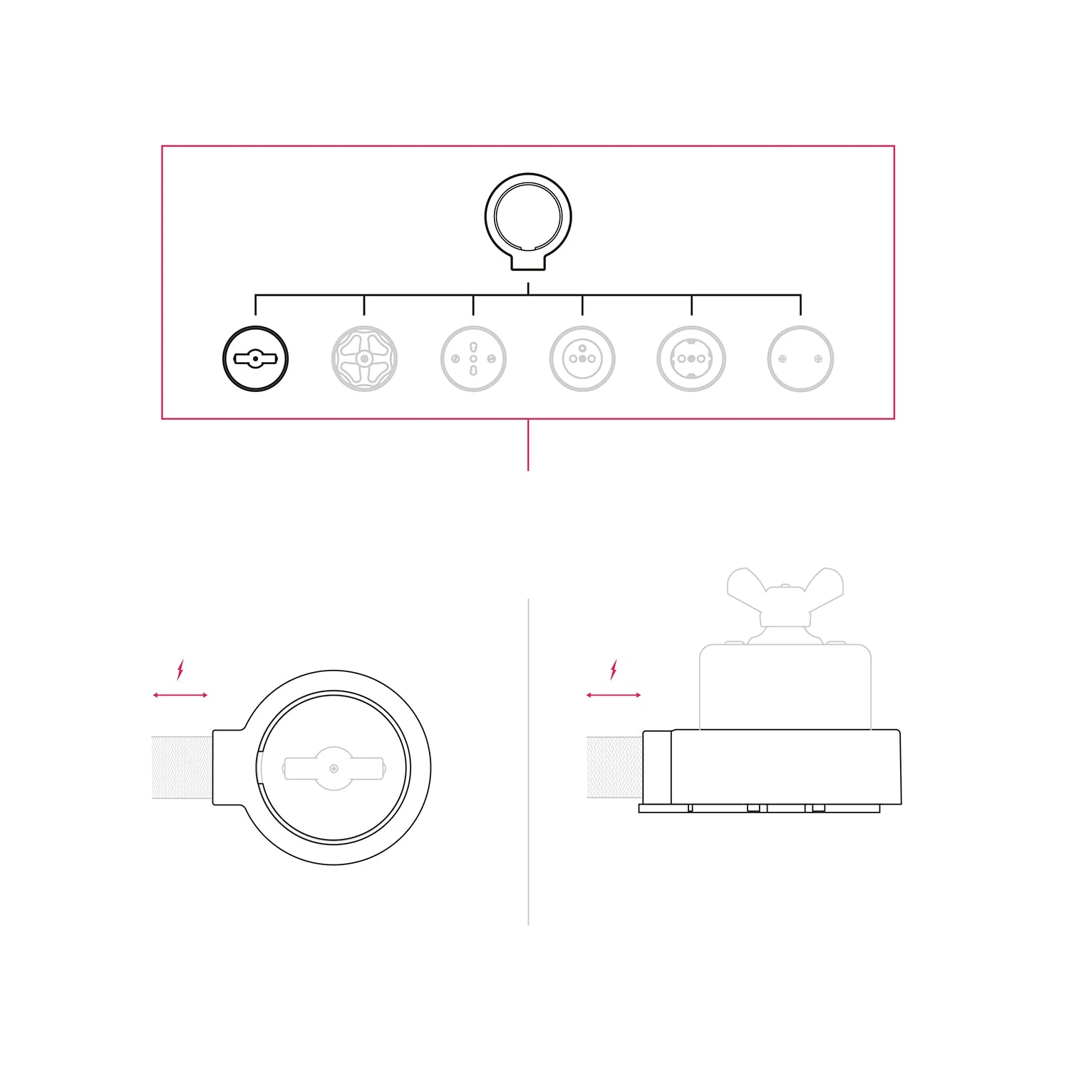 Schalter-/Wechselschalter-Set mit Flügelmutter und Sockel für Creative-Tubes aus schwarzem Porzellan - Image 7
