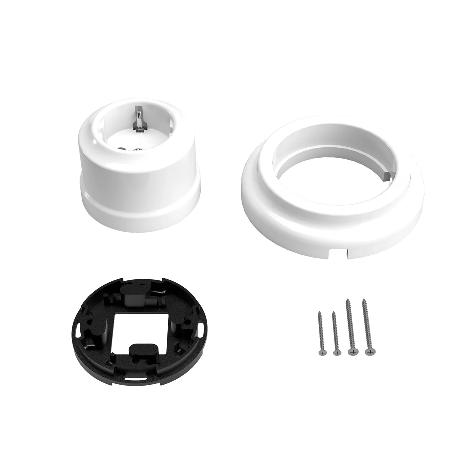 Wand-Schuko-Steckdosen-Set mit Porzellan-Basis – Weiß - Image 3