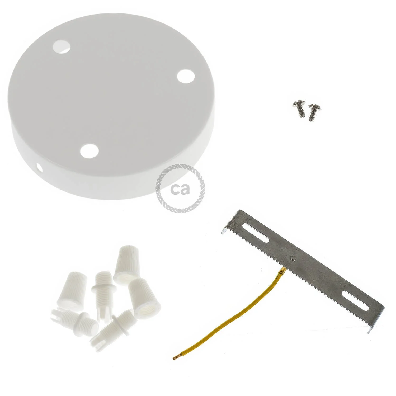 Zylindrisches Lampenbaldachin-Kit aus Metall mit 3 Bohrungen - Hochglanz Weiß - Image 3