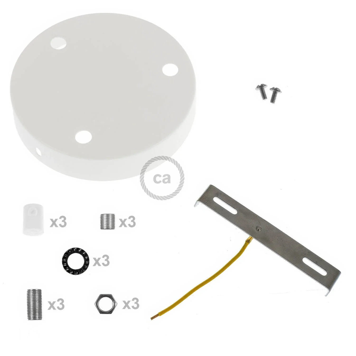 Zylindrisches Lampenbaldachin-Kit aus Metall mit 3 Bohrungen - Hochglanz Weiß - Image 8