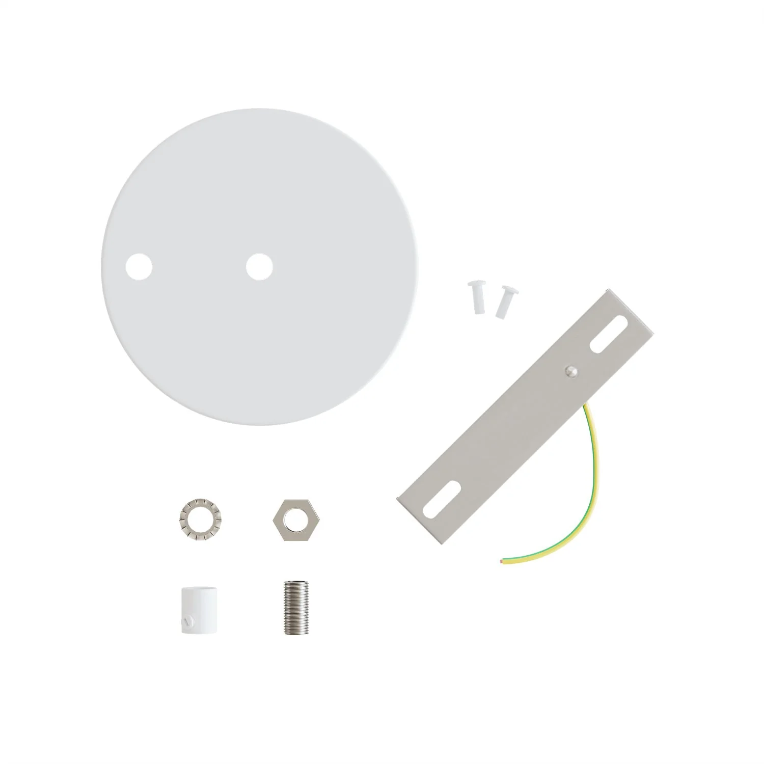 Zylindrisches Lampenbaldachin‑Kit aus Metall Ø 120 mm mit 2 zentralen und dezentralen Öffnungen – Mattweiß - Image 3