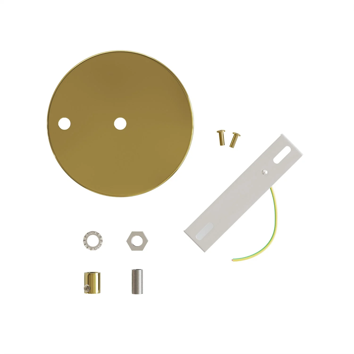 Kit zylindrischer Lampenbaldachin aus Metall Ø 120 mm mit 2 zentralen und dezentralen Löchern – Messing - Image 3