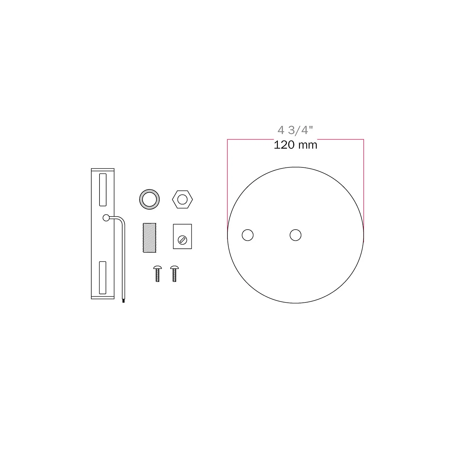 Kit zylindrischer Lampenbaldachin aus Metall Ø 120 mm mit 2 zentralen und dezentralen Löchern – Messing - Image 5