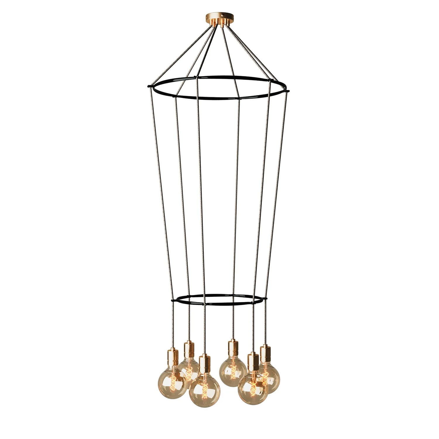 2 Cage Kronleuchter mit 6 Globo-Abhängungen - Messing