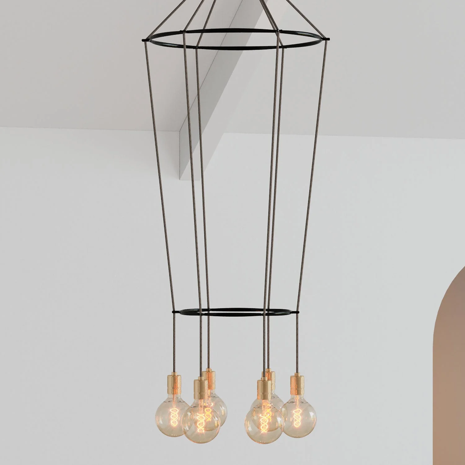 2 Cage Kronleuchter mit 6 Globo-Abhängungen - Messing - Image 3