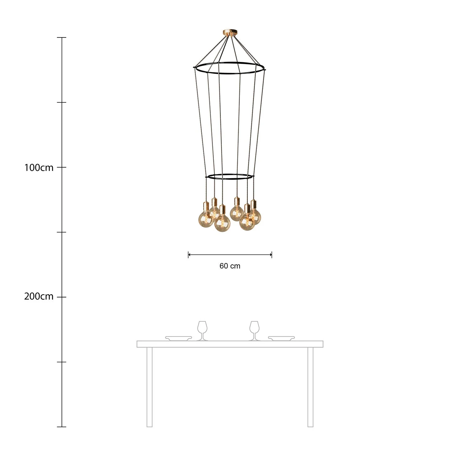 2 Cage Kronleuchter mit 6 Globo-Abhängungen - Messing - Image 6