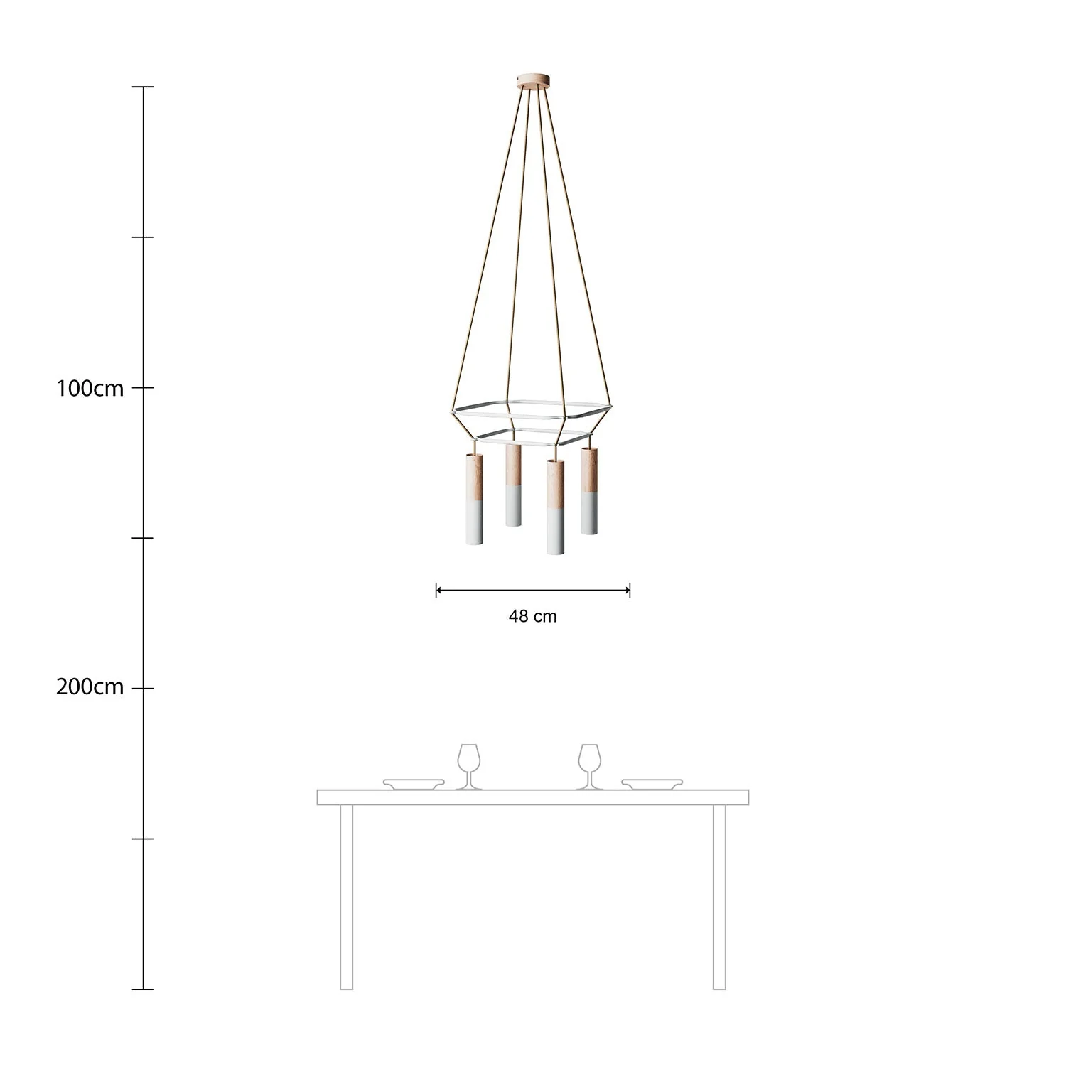 2 Cage Kronleuchter mit 4 Tub-E14 Doppelfassungen – Mattweiß - Image 6